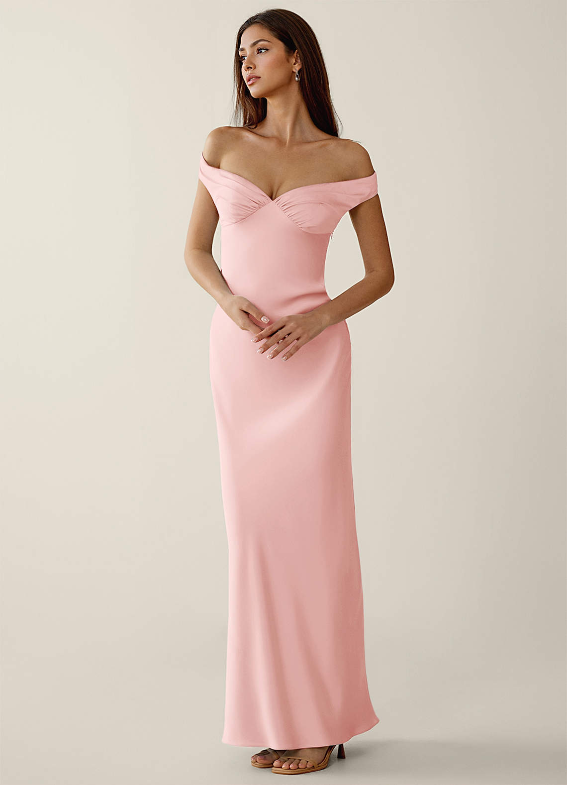 Gwendonme Sheath Off-the-Shoulder Satin Crystal Linen Evening Dress in Pistachio