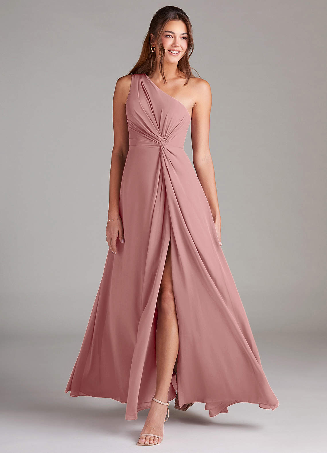 Brooke A-Line One-Shoulder Chiffon Bridesmaid Dress in dusty rose
