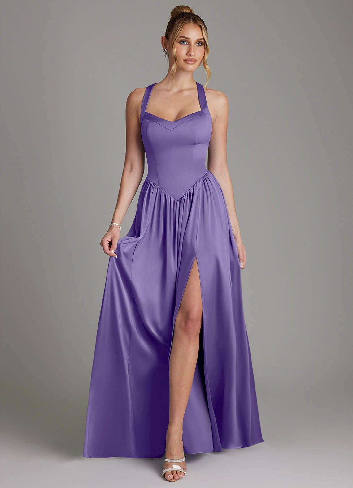 Francis A-Line V-Neck Stretch Satin Bridesmaid Dress in Tahiti