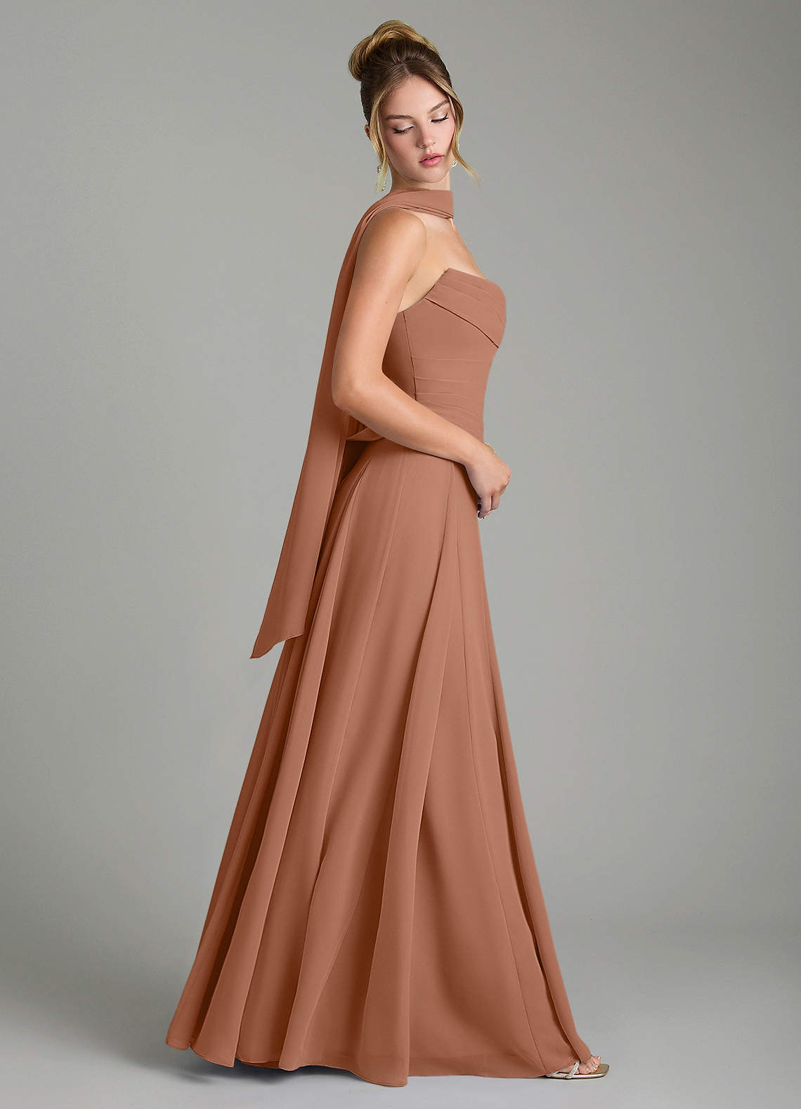 Gabriela A-Line Cowl-Neck Chiffon Bridesmaid Dress in Bronzer