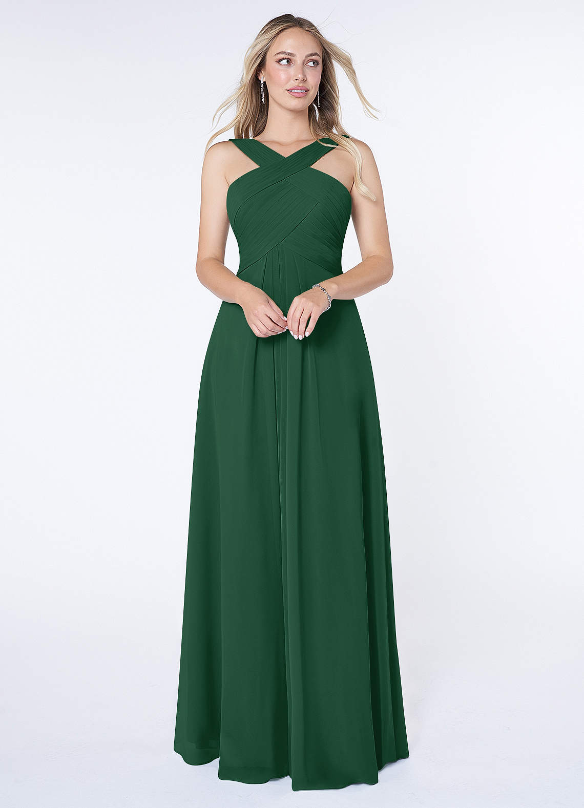 Kaleigh A-Line Halter Chiffon Bridesmaid Dress in Dark Green