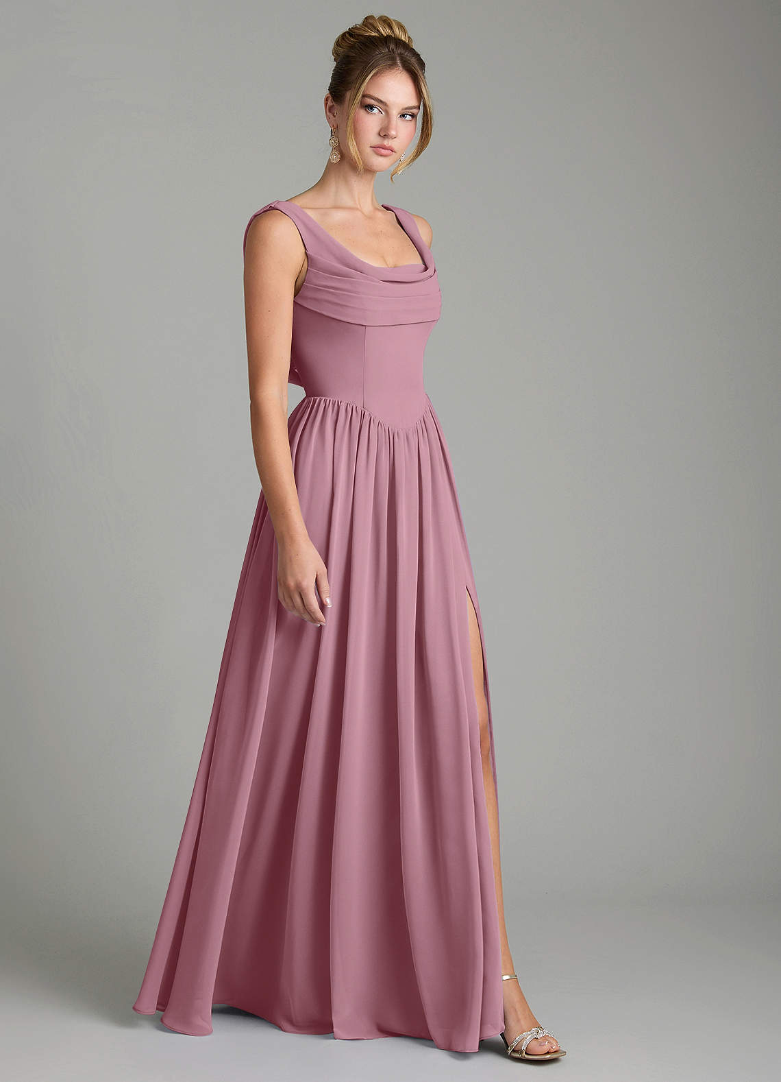 Novi A-Line Square-Neck Chiffon Bridesmaid Dress in Vintage Mauve