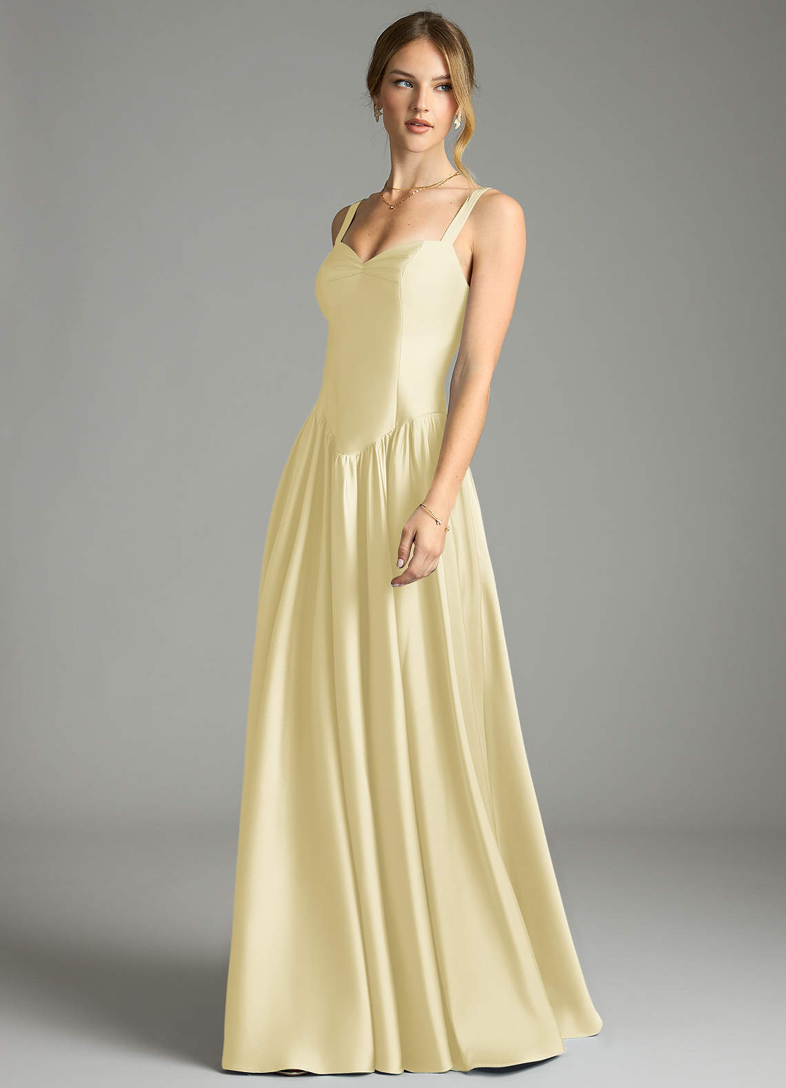 Evadina A-Line Sweetheart Stretch Satin Bridesmaid Dress in Lemon Sorbet