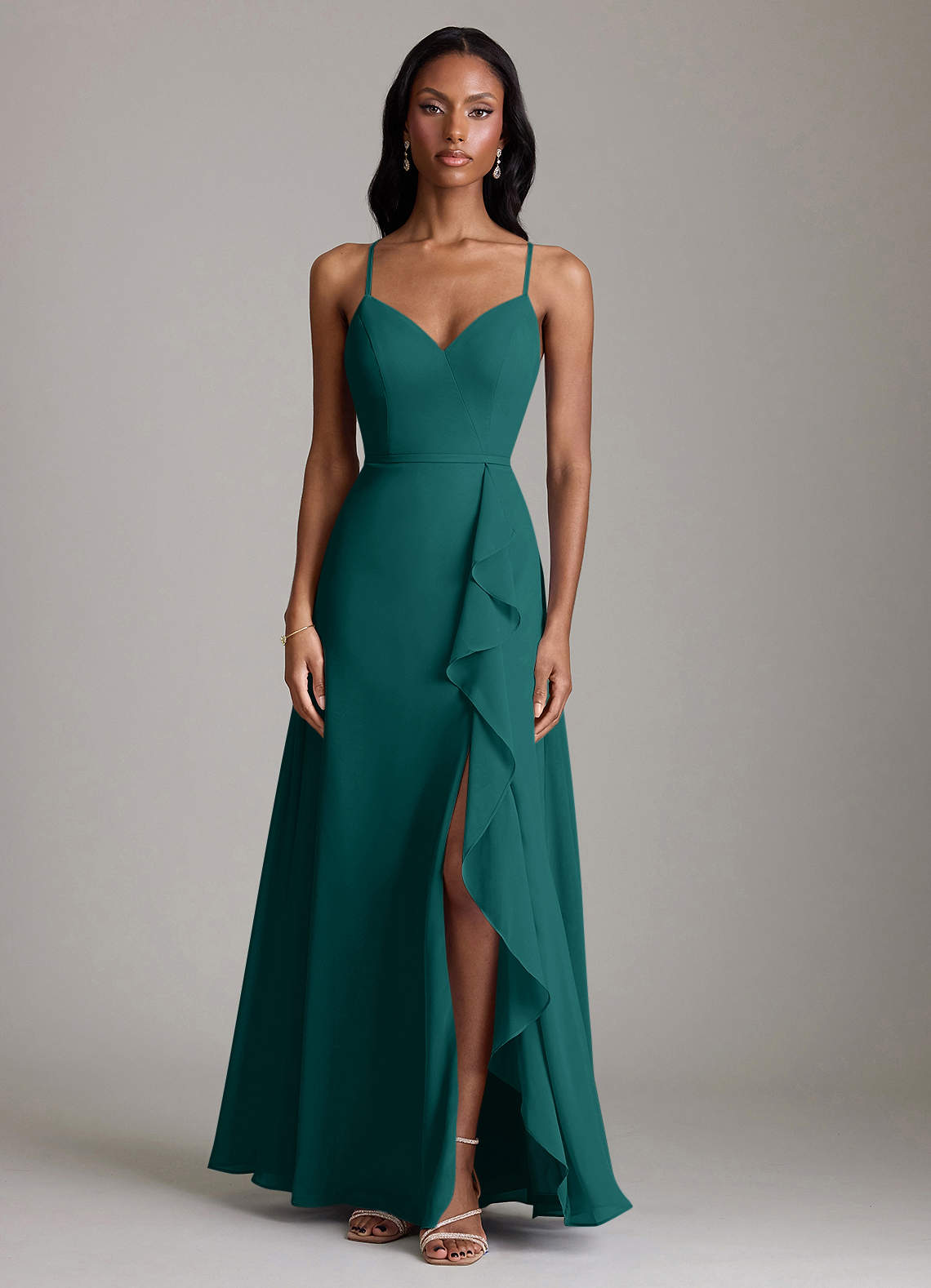 Naeem A-Line V-Neck Chiffon Bridesmaid Dress in Peacock