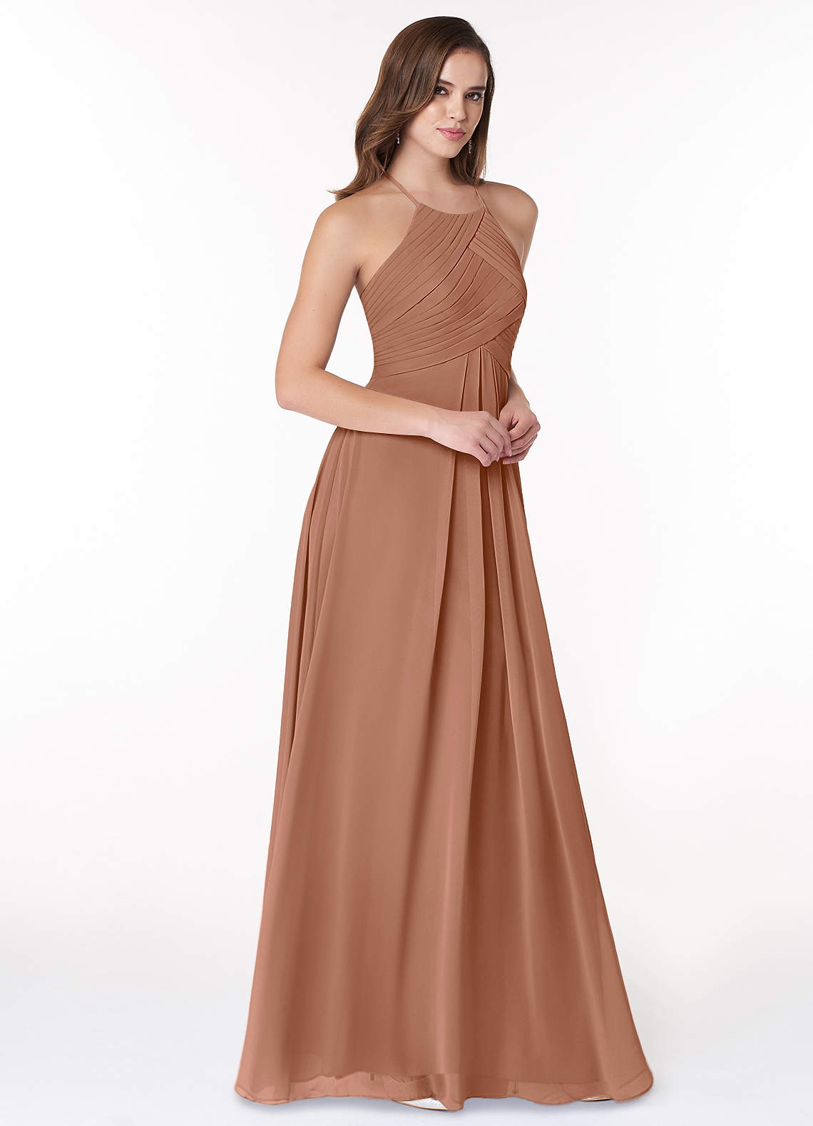 Ginger A-Line Halter Chiffon Bridesmaid Dress in Bronzer