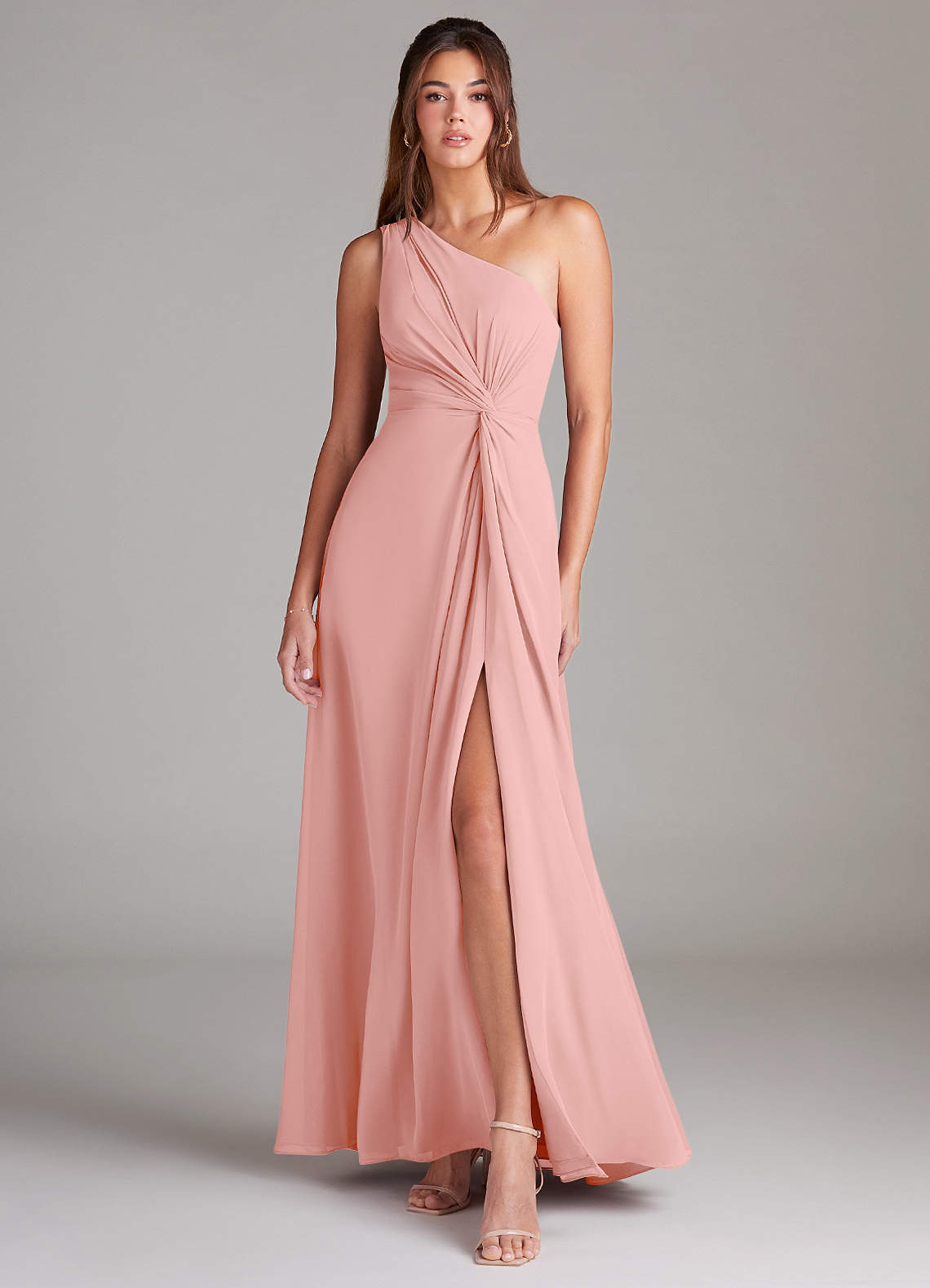 Brooke A-Line One-Shoulder Chiffon Bridesmaid Dress in Rosette