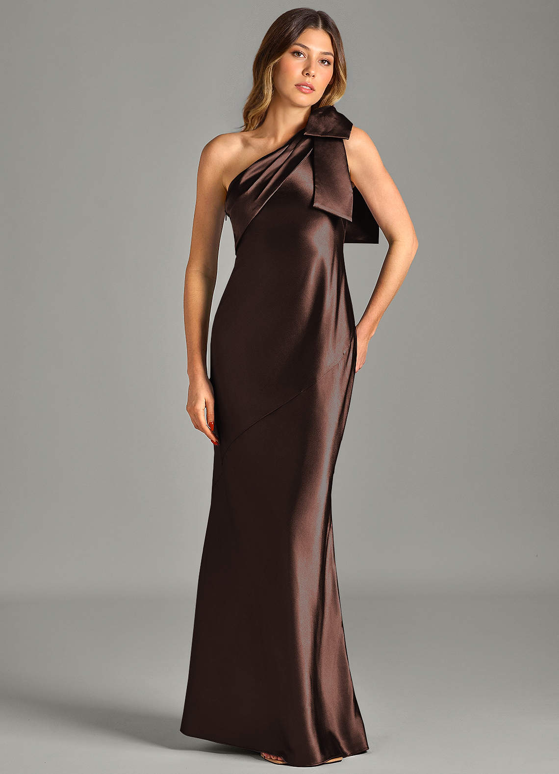 Yuanna Mermaid One-Shoulder Metallic Satin Bridesmaid Dress in Ganache