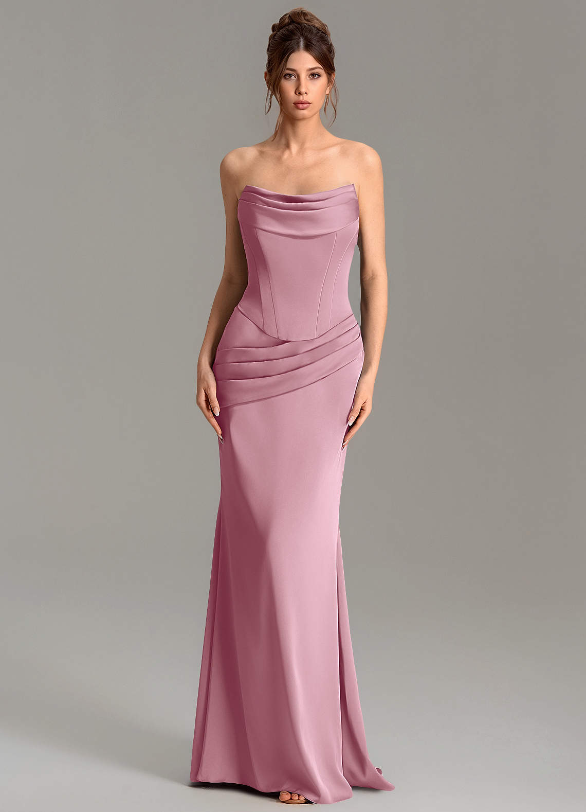 Adrienne Mermaid Cowl-Neck Stretch Satin Bridesmaid Dress in Vintage Mauve