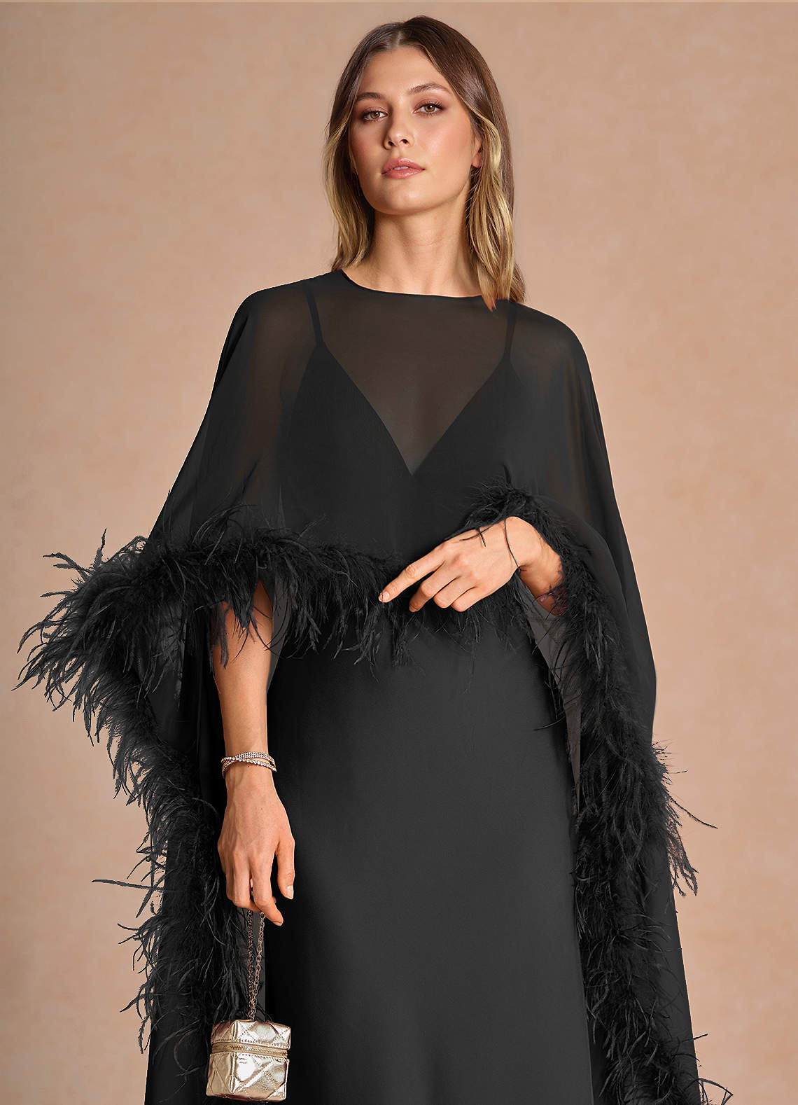 Samara Sheath Feather-Trim Satin Chiffon Wedding Guest Dress in black