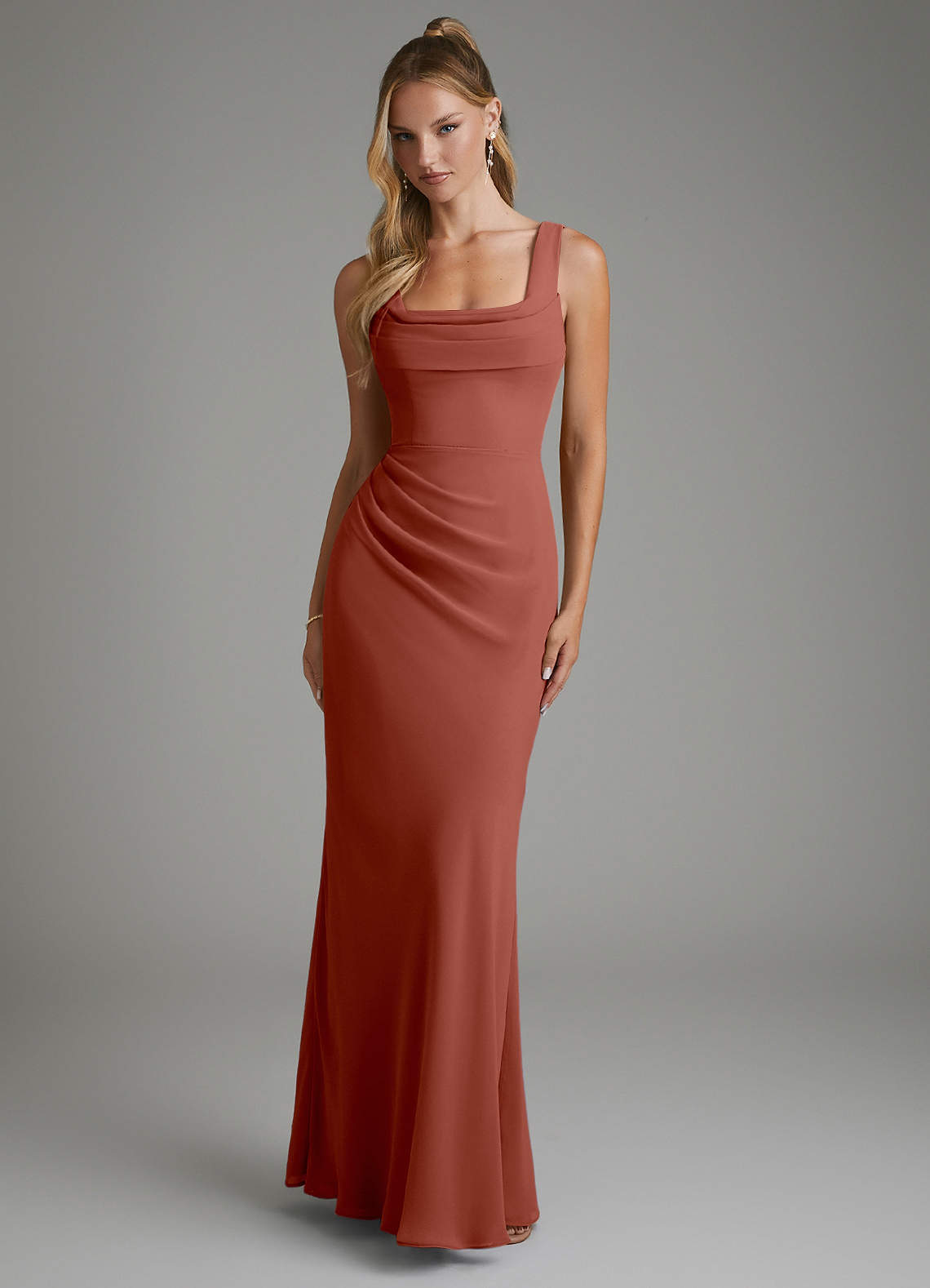 Asa Sheath Square-Neck Chiffon Bridesmaid Dress in Auburn