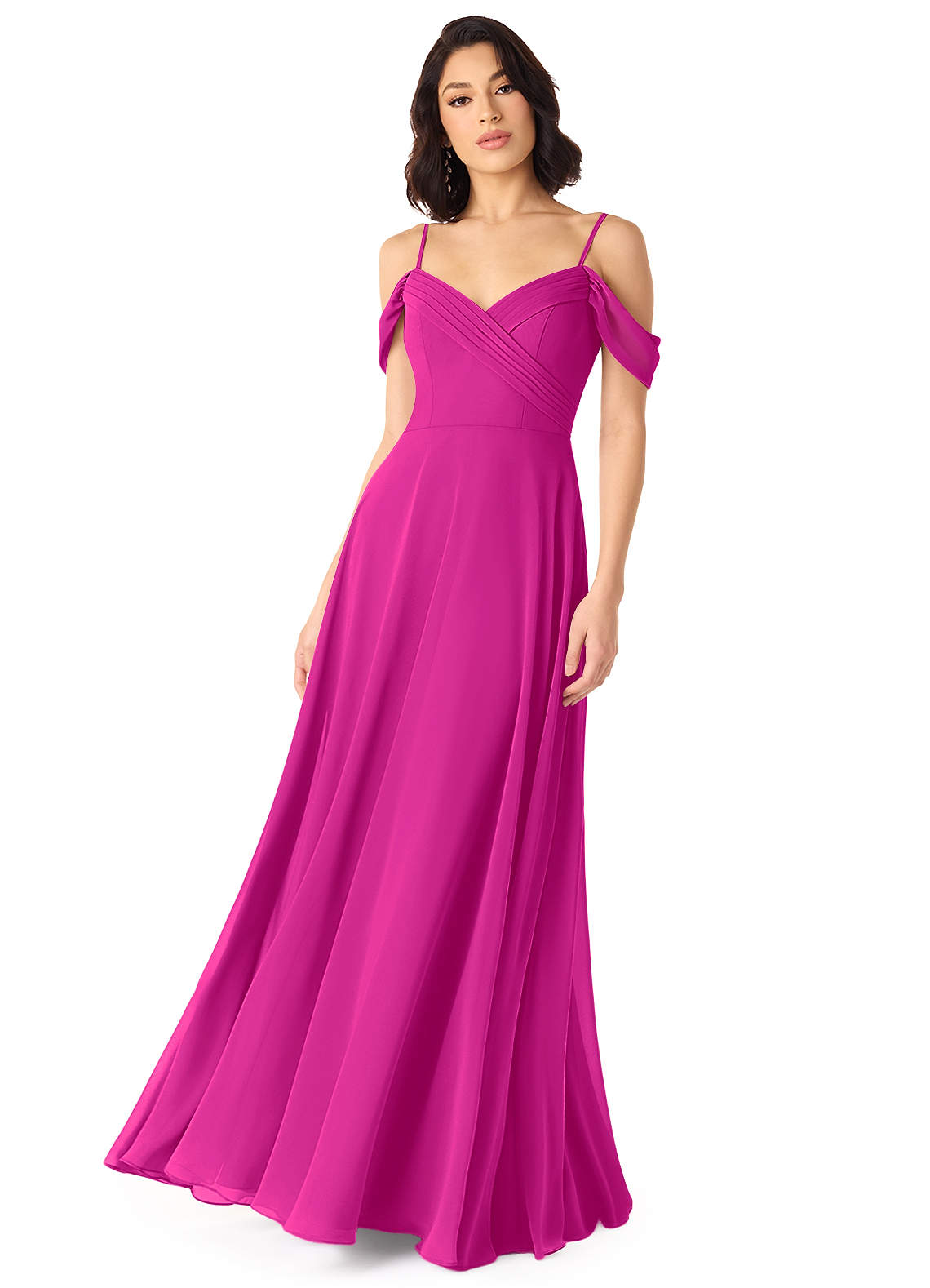 Tancie A-Line Off-the-Shoulder Chiffon Bridesmaid Dress in Fuchsia