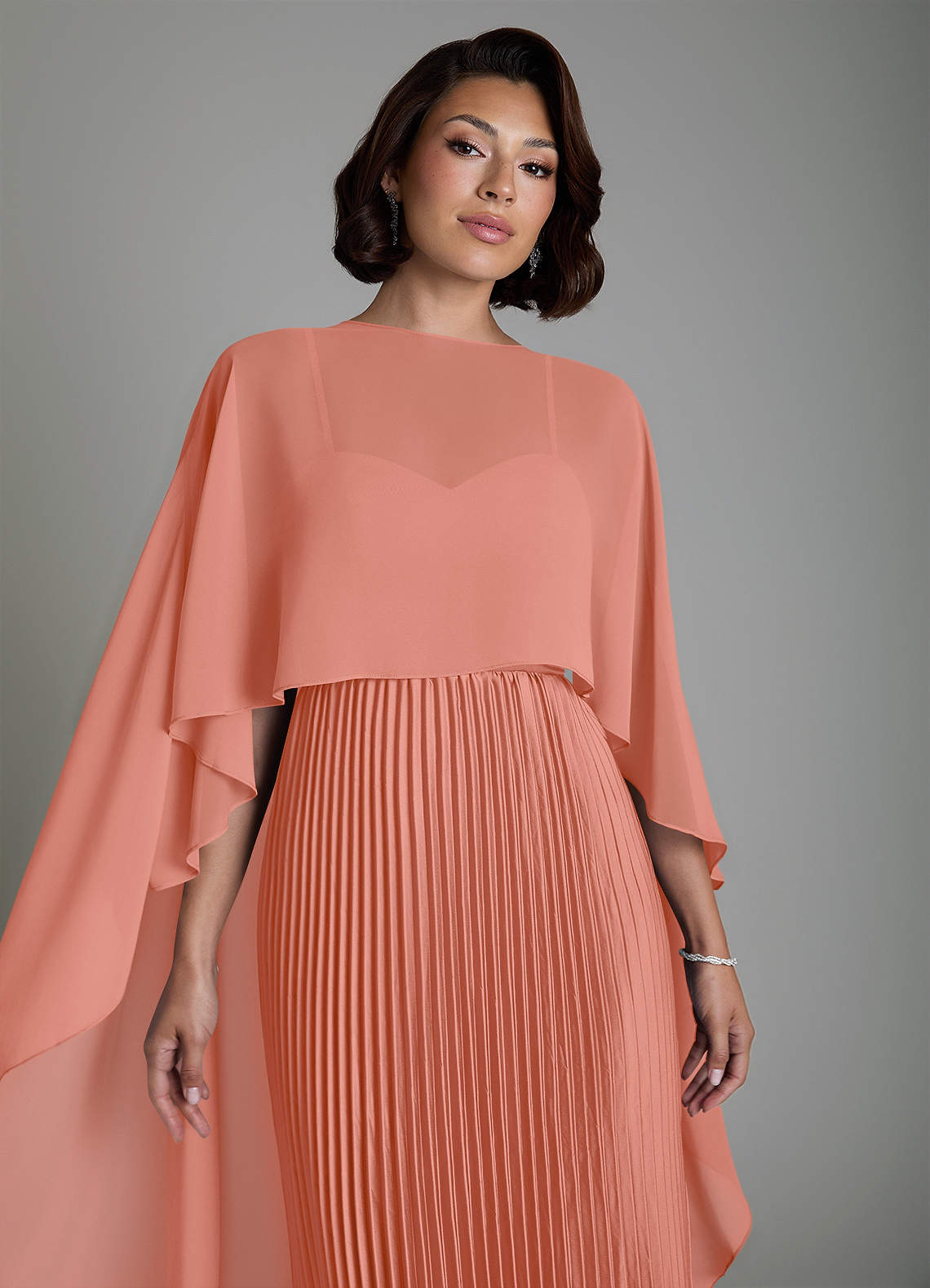 Micah A-Line Sweetheart Stretch Satin and Chiffon Bridesmaid Dress in Salmon Pink