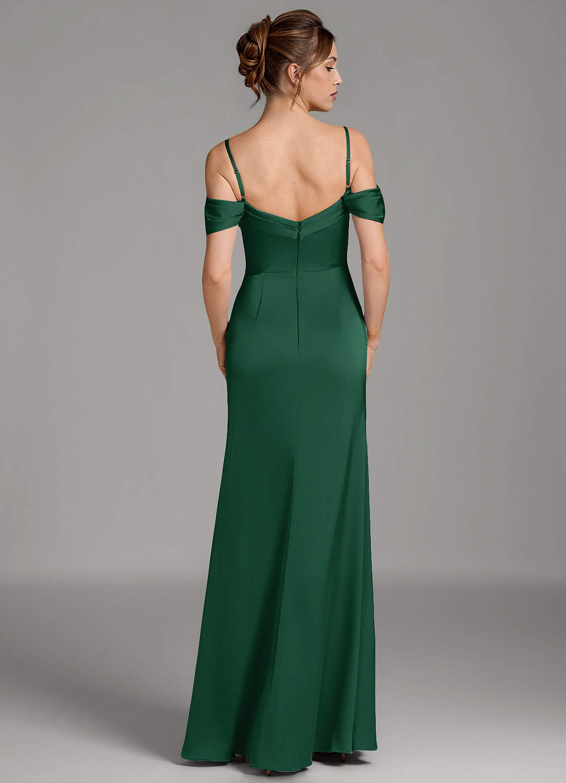 Wyatt Mermaid Off-the-Shoulder Stretch Satin Bridesmaid Dress in Dark Green