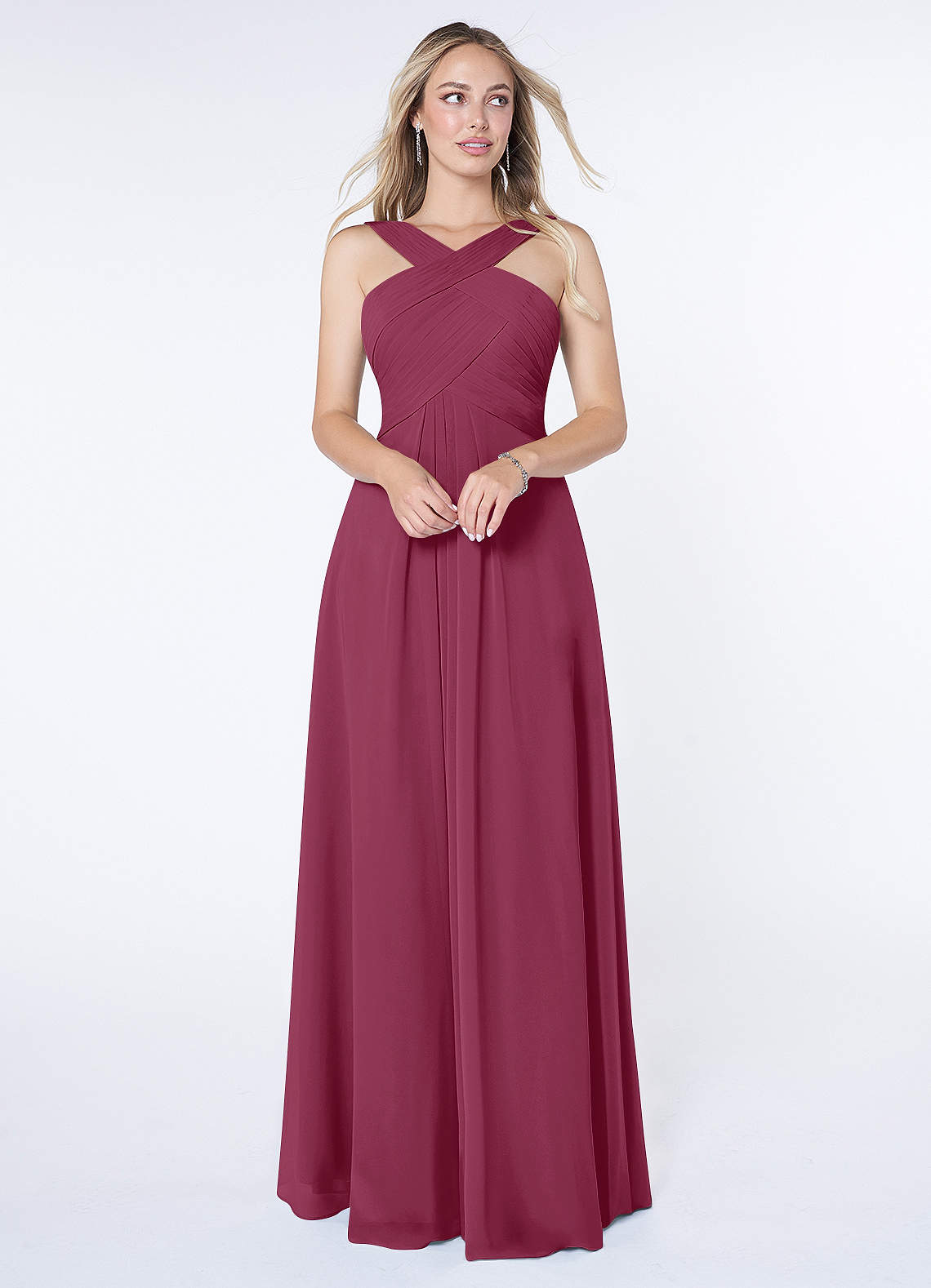 Kaleigh A-Line Halter Chiffon Bridesmaid Dress in Mulberry