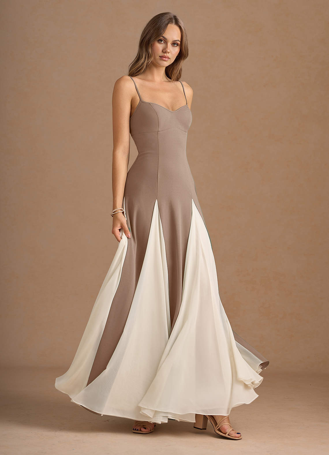 Jessenia A-Line Color-Block Crepe Chiffon Wedding Guest Dress in Sky Blue