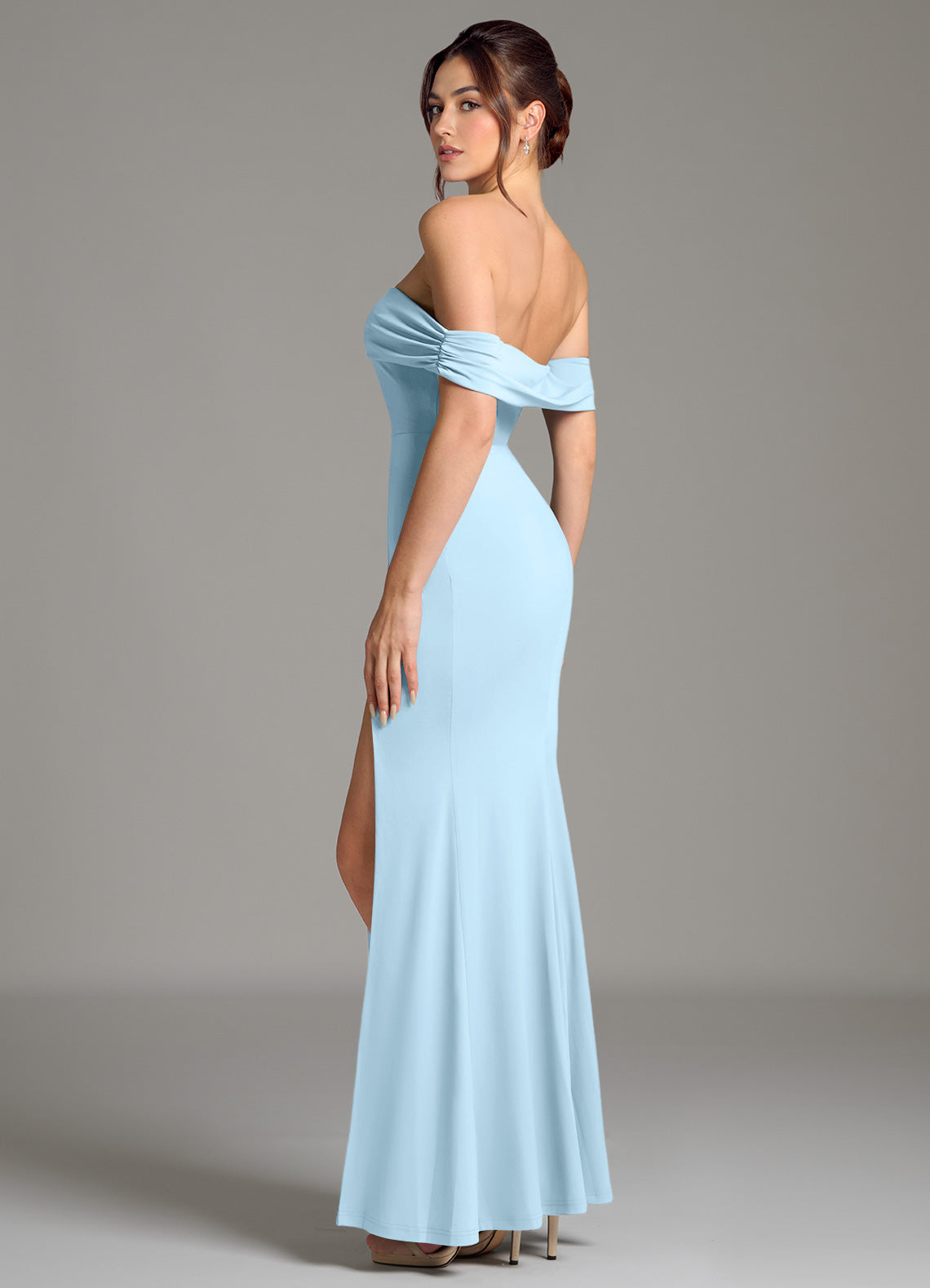 Evangelia Mermaid Off-the-Shoulder Stretch Jersey Bridesmaid Dress in Sky Blue - view 6