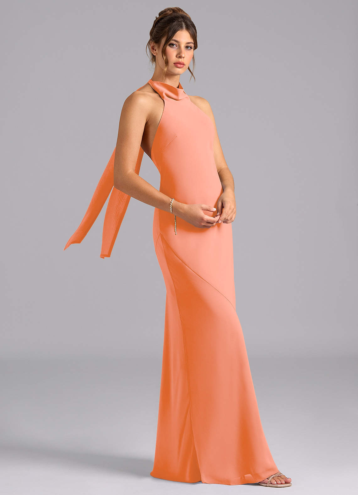 Velli Mermaid Halter Chiffon Bridesmaid Dress in Sunset