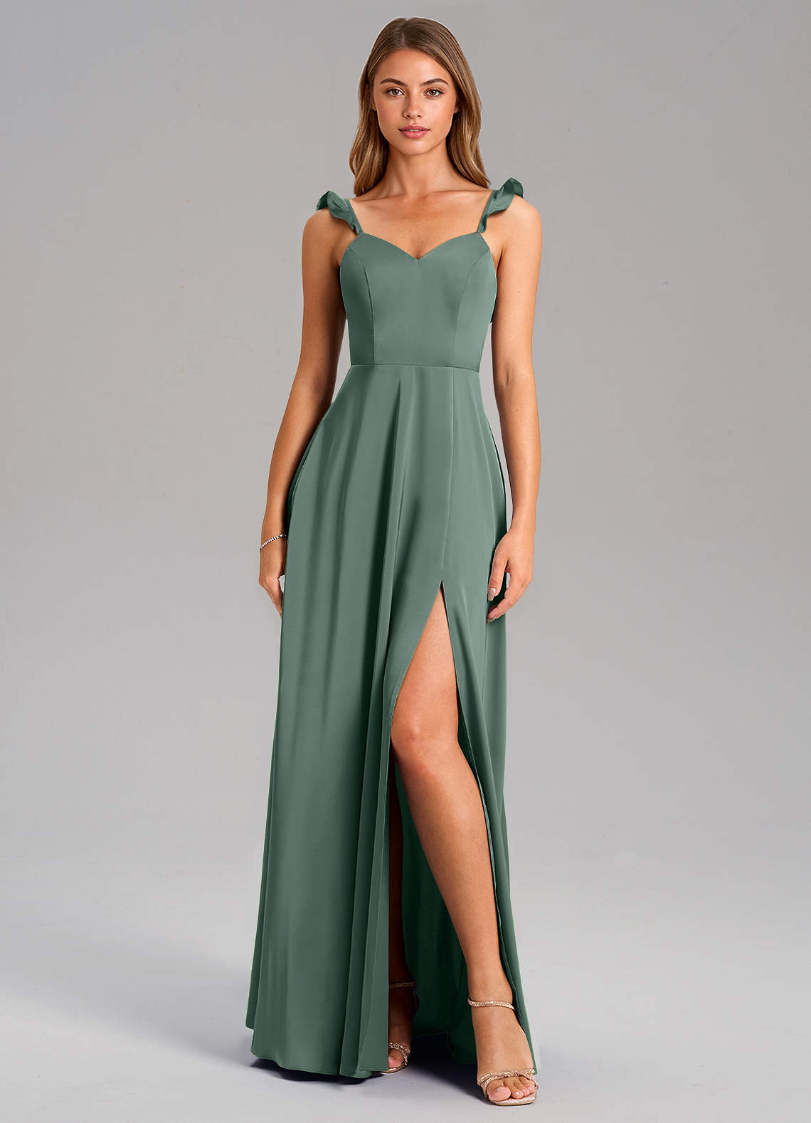 Everett A-Line V-Neck Chiffon Bridesmaid Dress in Sea Moss