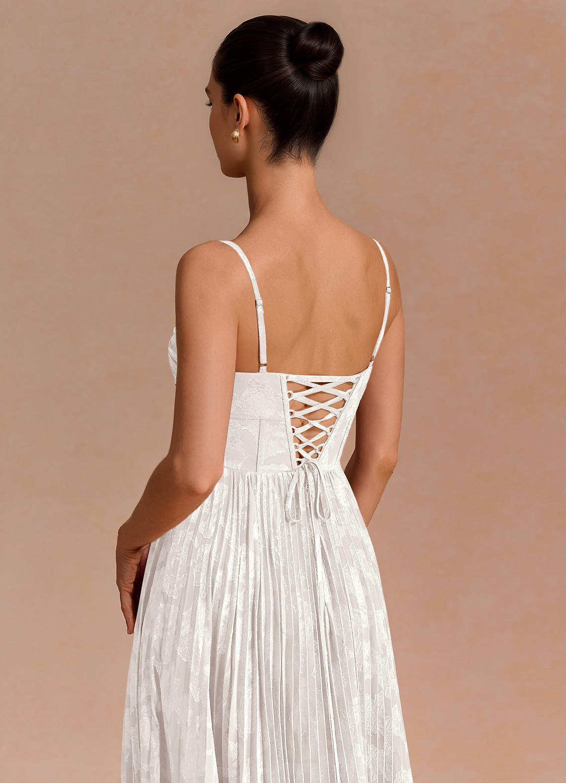Delfina A-Line Twisted-Bust Fil Coupé Evening Dress in White
