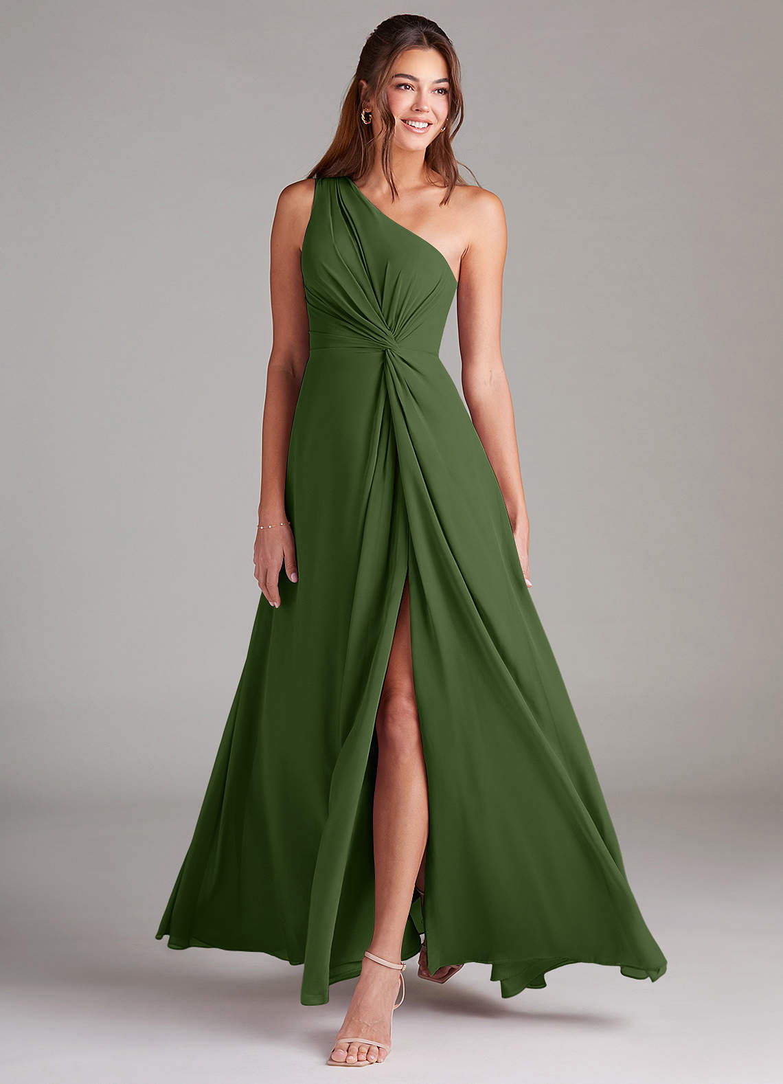 Brooke A-Line One-Shoulder Chiffon Bridesmaid Dress in Olive