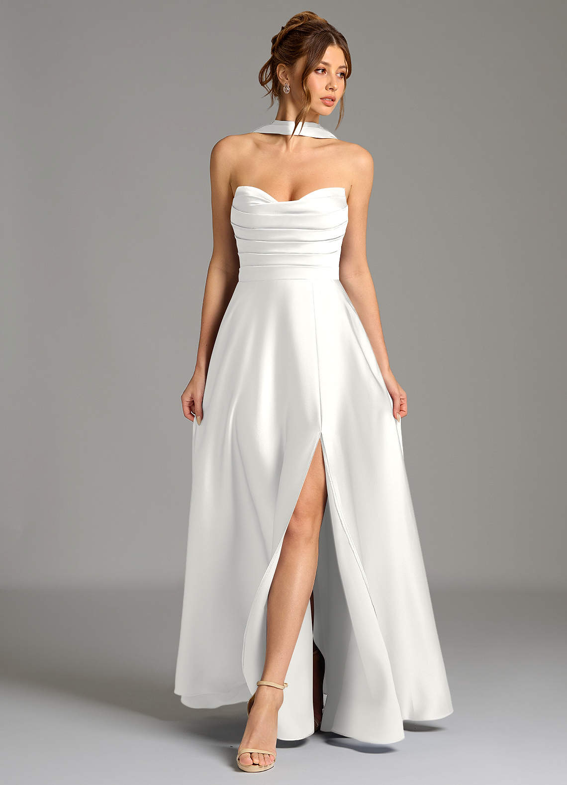 Ayla A-Line Sweetheart Stretch Satin Bridesmaid Dress in white