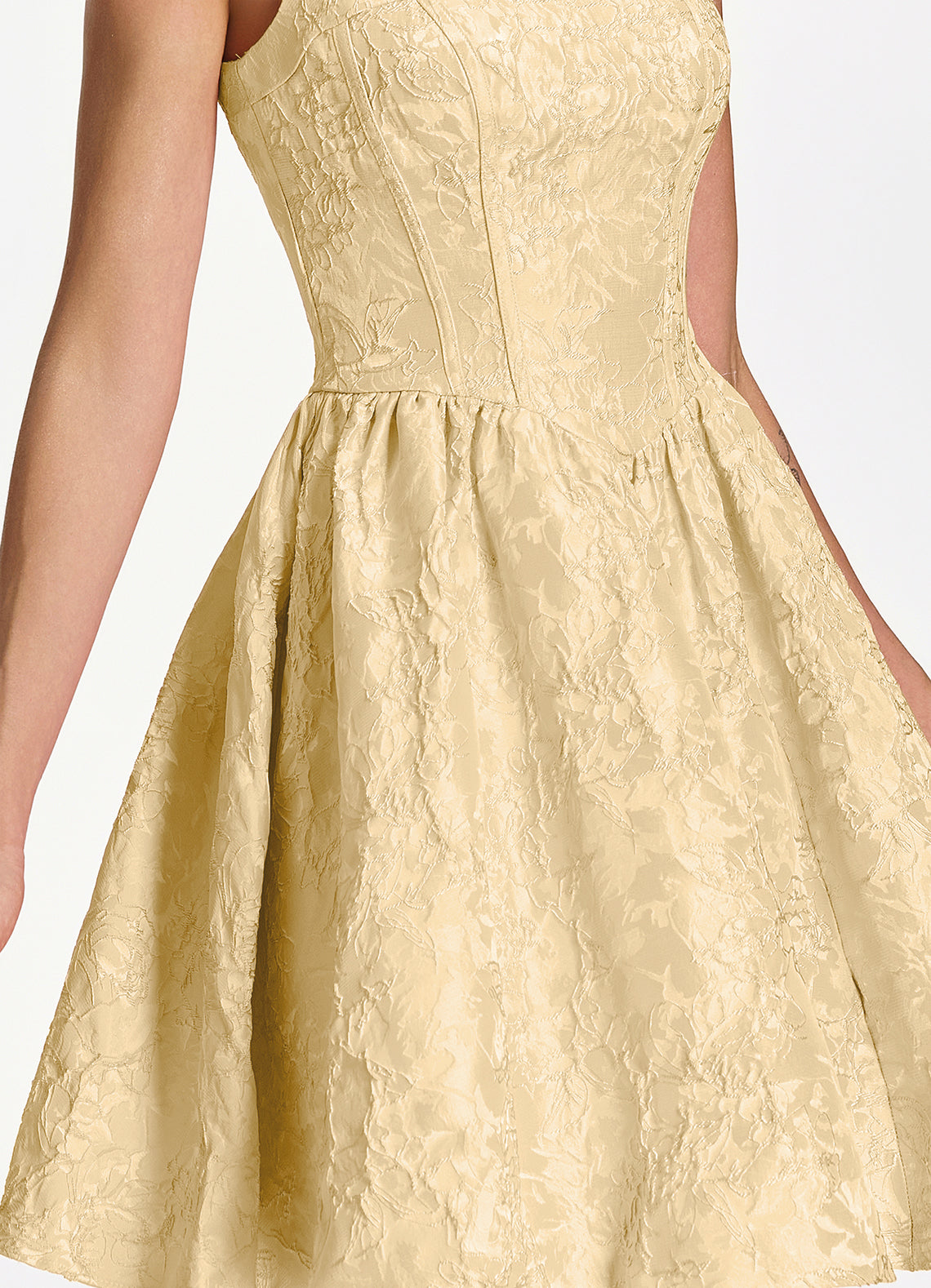 Lionelle Skater Mini Square-Neck Jacquard Prom Dress in Orange - photo 7