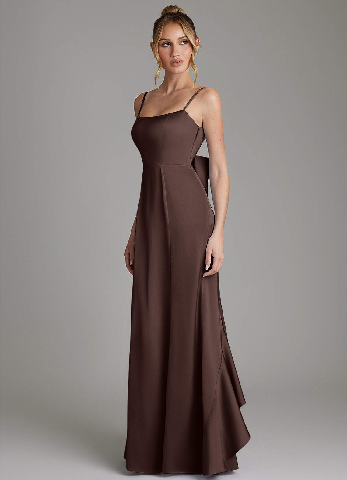 Zherra Mermaid Scoop-Neck Stretch Satin Bridesmaid Dress in Ganache