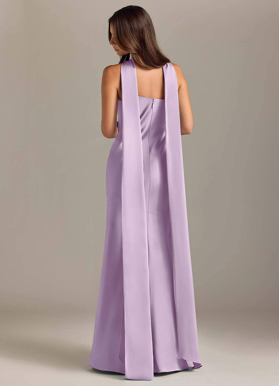 Kinsley Mermaid Halter Stretch Satin Bridesmaid Dress in Frosted Lilac