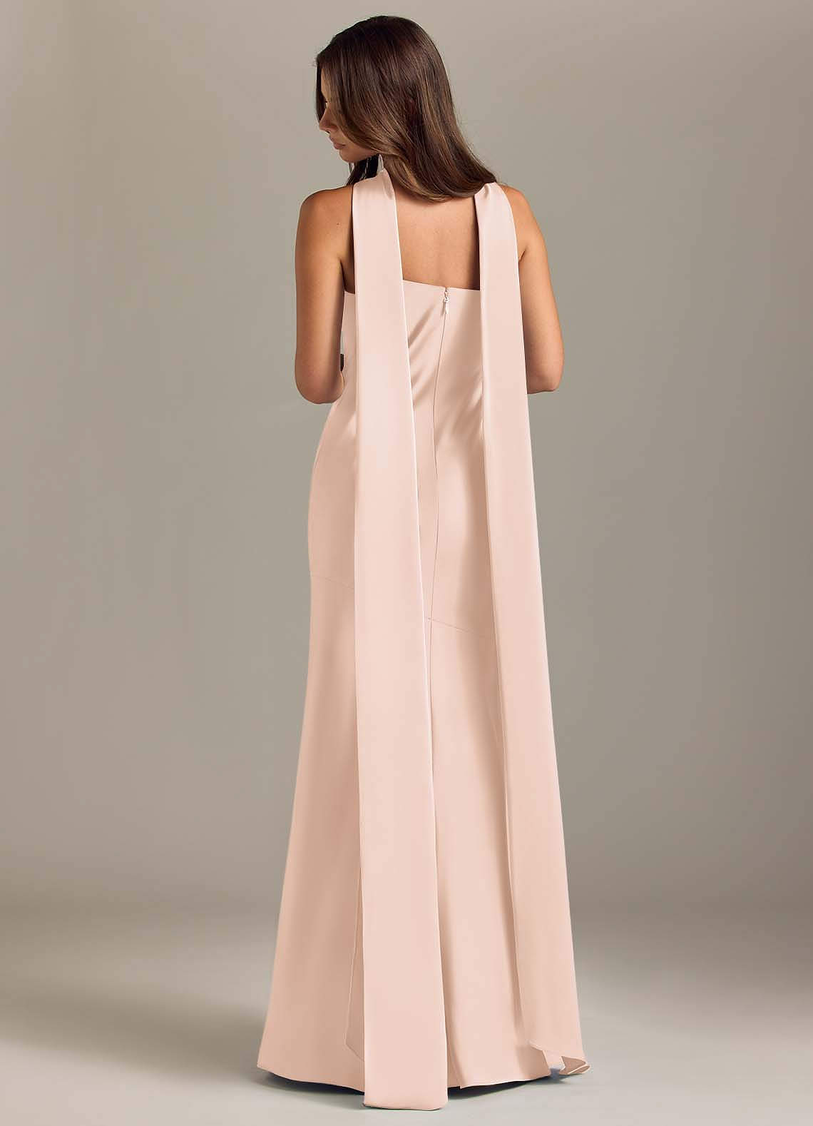 Kinsley Mermaid Halter Stretch Satin Bridesmaid Dress in Blushing Pink