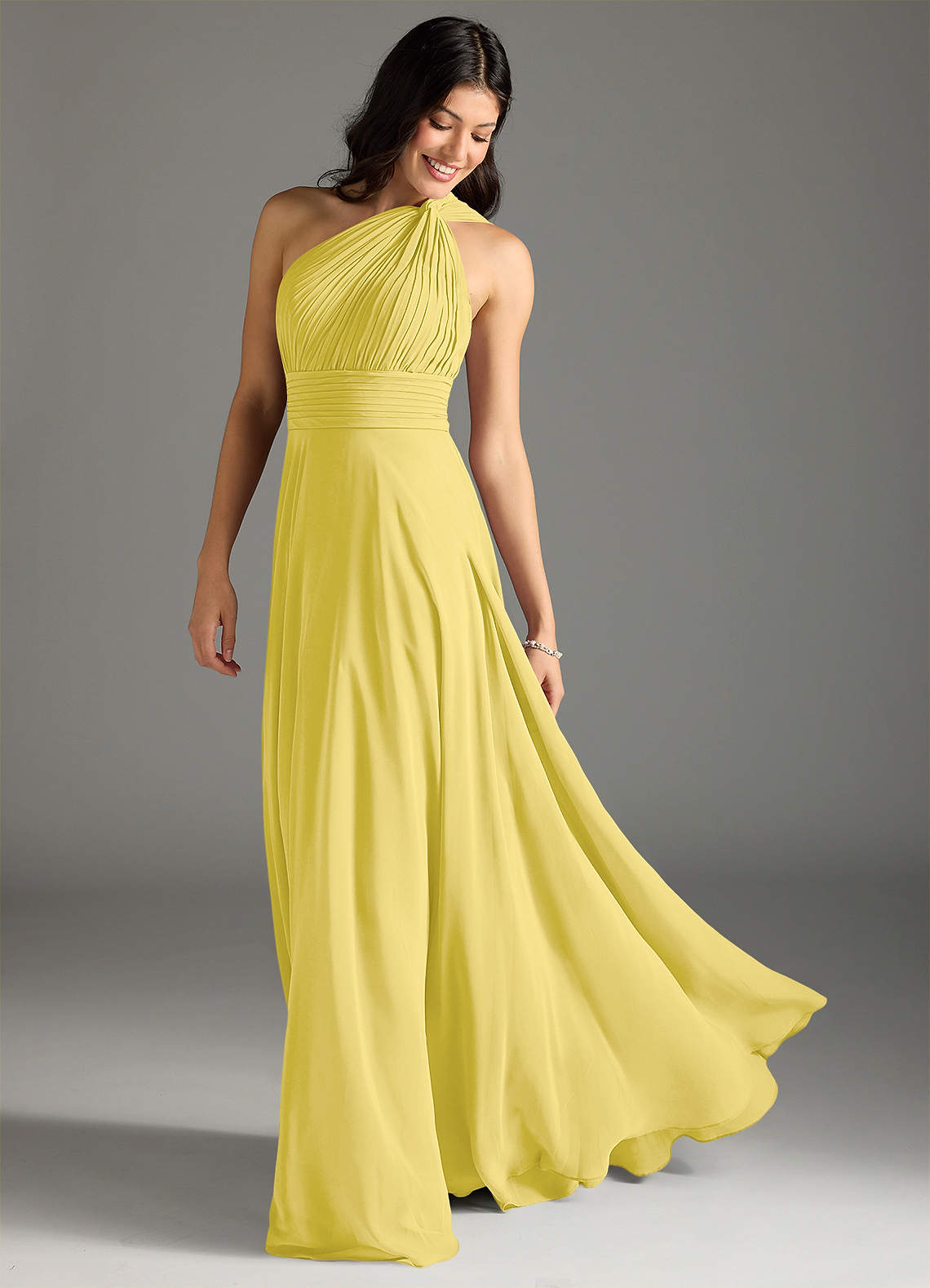 Charlize A-Line One-Shoulder Chiffon Bridesmaid Dress in Canary
