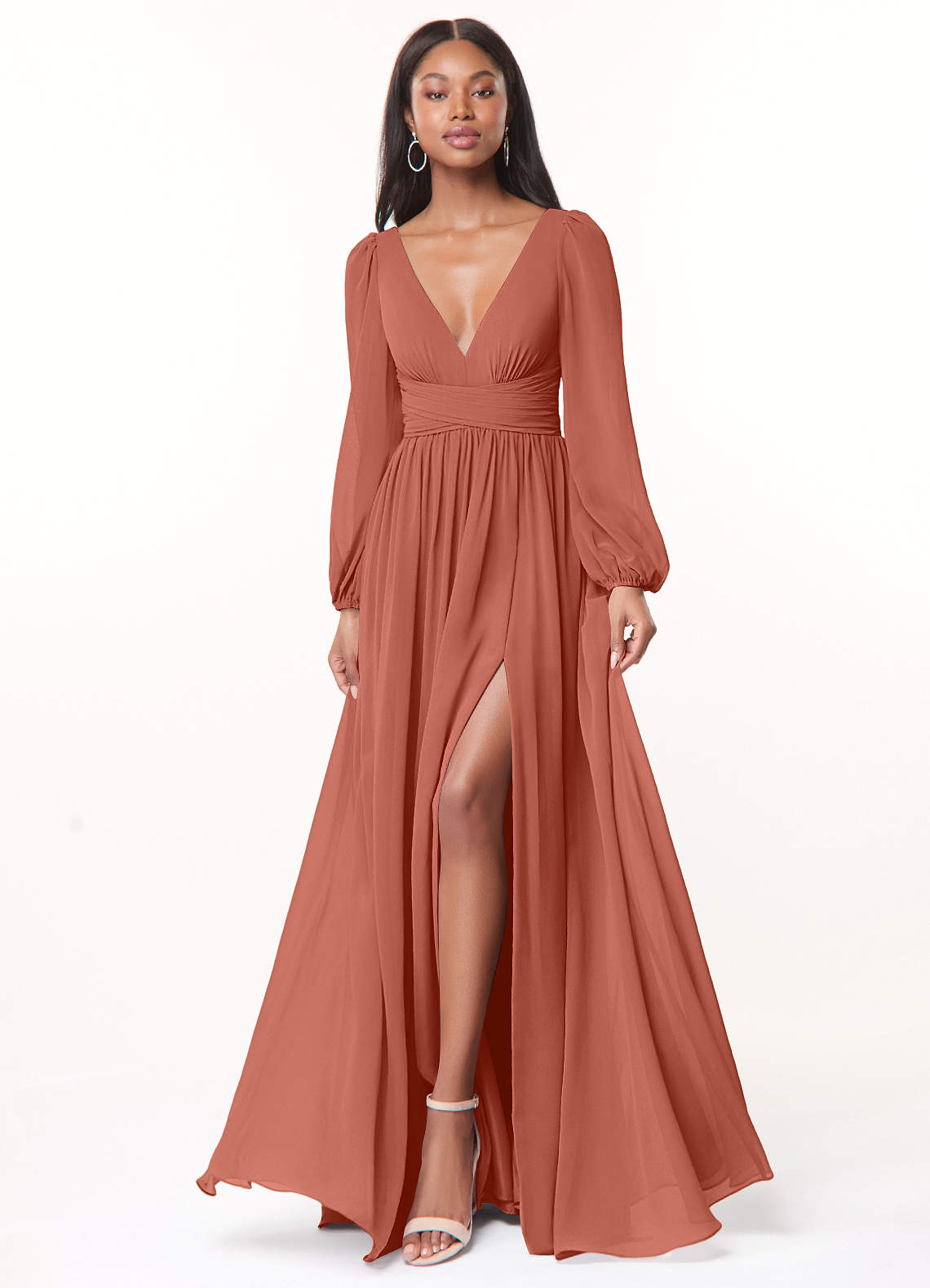 Norah A-Line V-Neck Chiffon Bridesmaid Dress in Clay