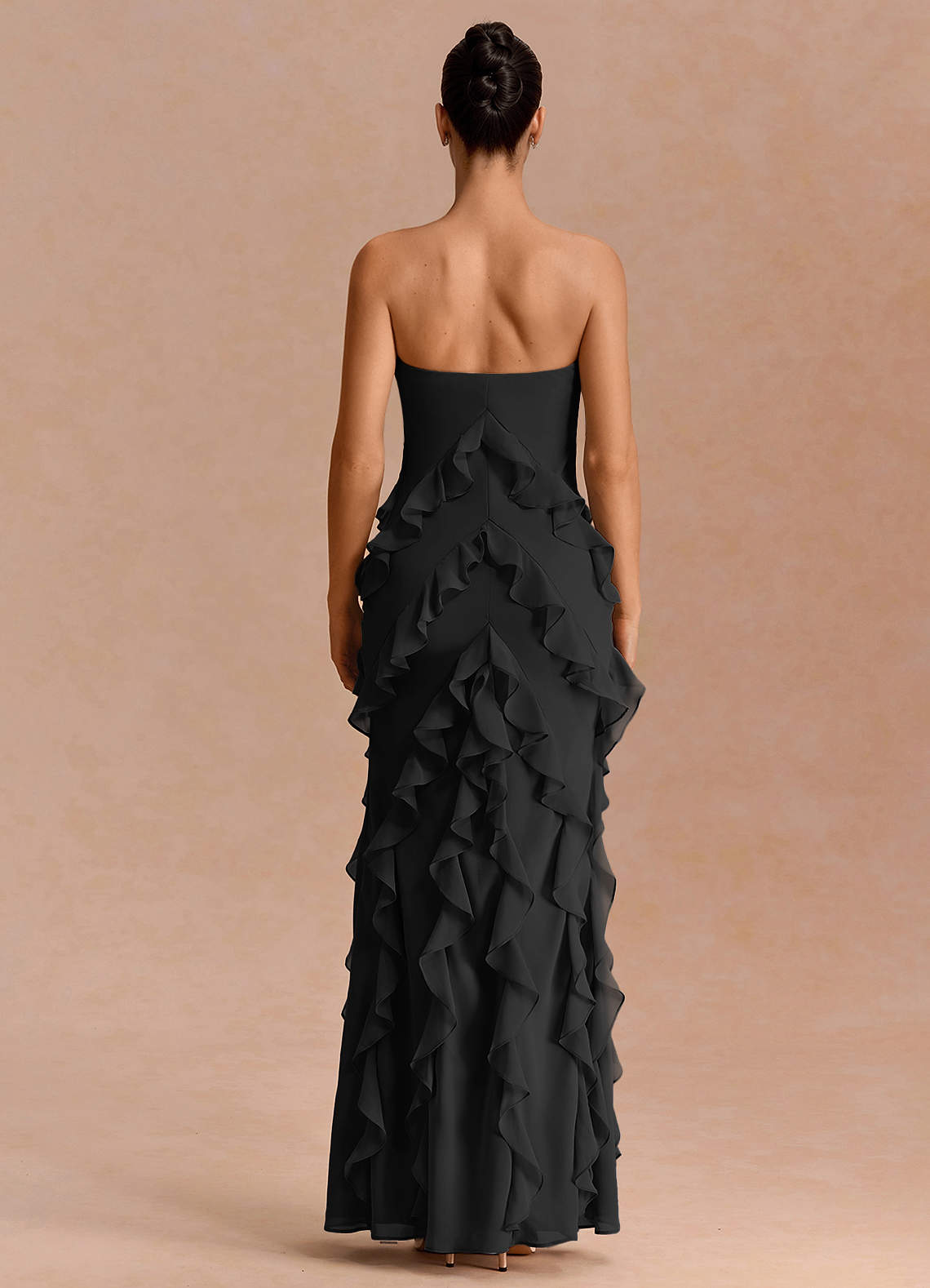 Eira A-Line Ruffle Chiffon Evening Dress in black
