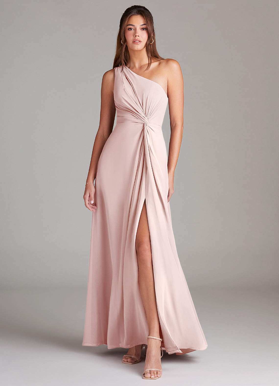 Brooke A-Line One-Shoulder Chiffon Bridesmaid Dress in Blushing Pink
