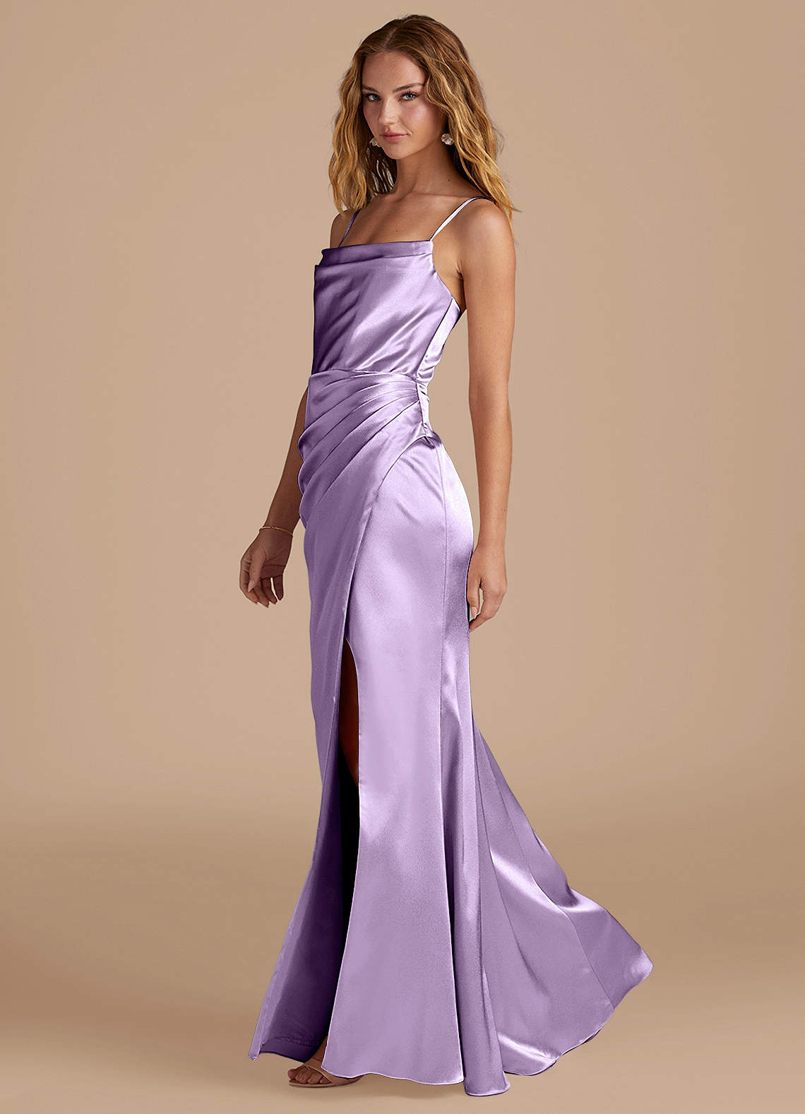Marzia Mermaid Square-Neck Metallic Satin Bridesmaid Dress in Lilac