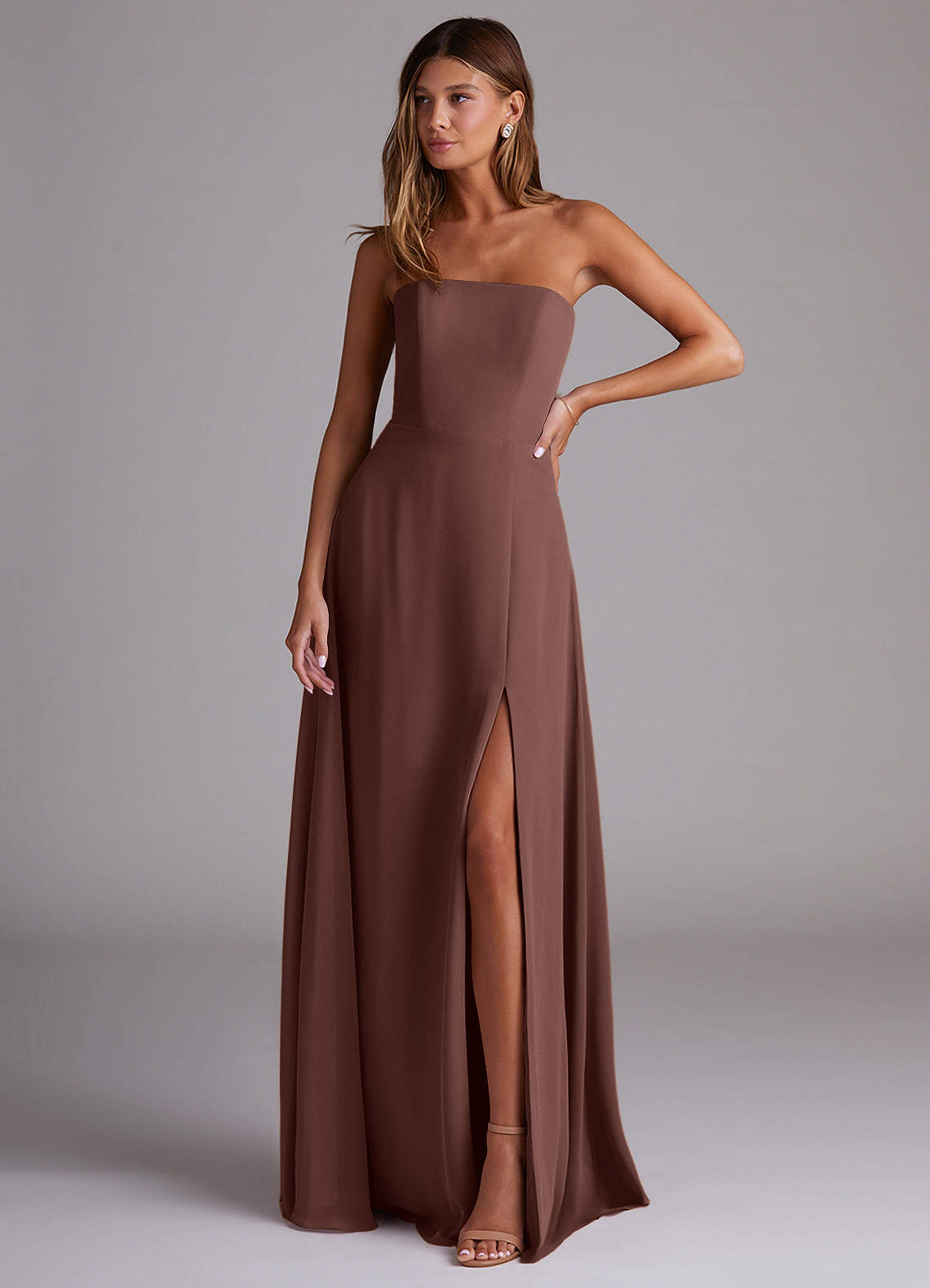 Wren A-Line Straight-Neck Chiffon Bridesmaid Dress in Espresso