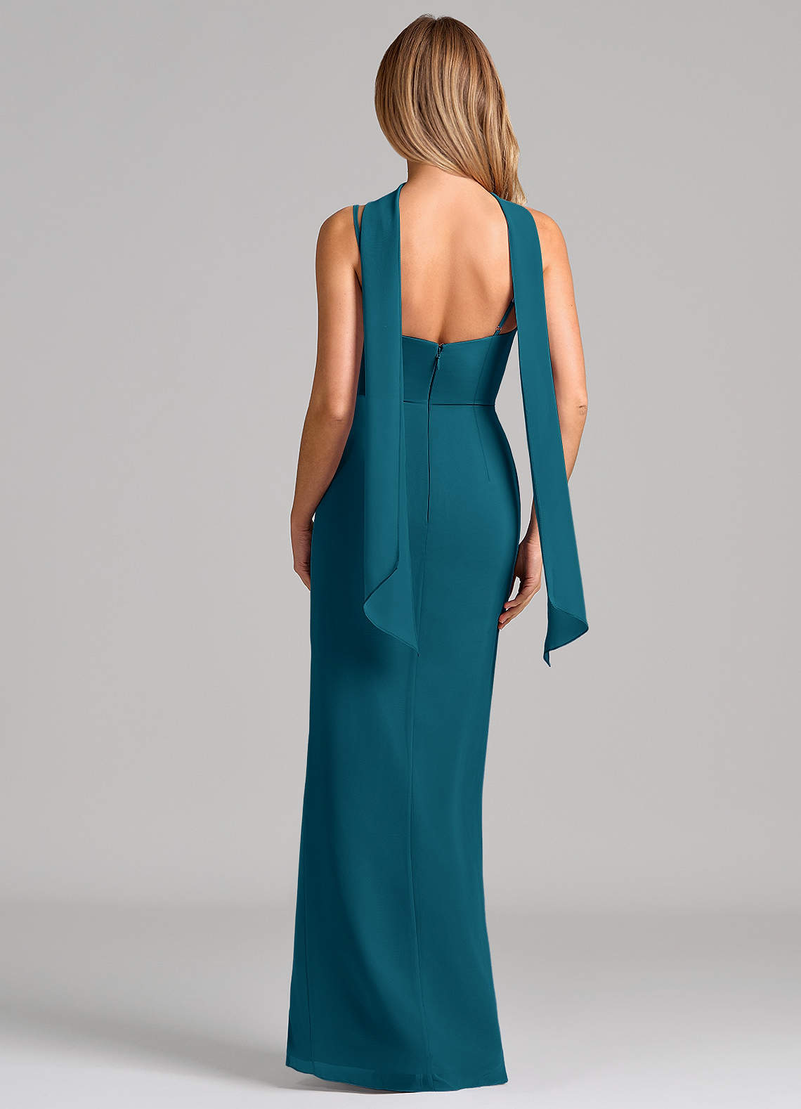 Calandra Sheath Scoop-Neck Chiffon Bridesmaid Dress in Ink Blue