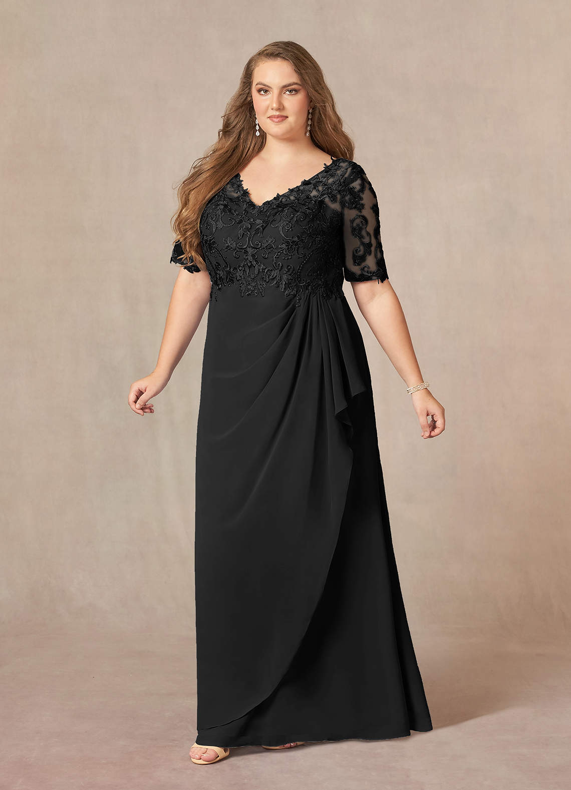 Amedeus A-Line V-Neck Chiffon and Lace Mother of the Bride Dress