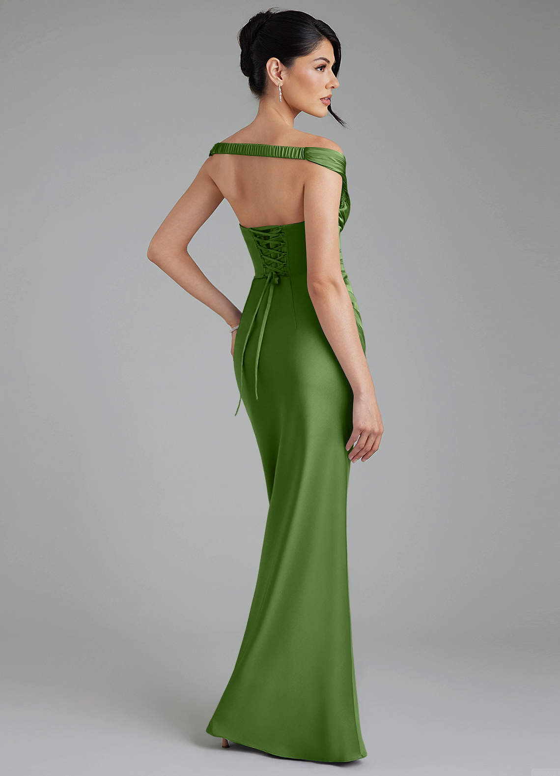 Stella Sheath V-Neck Stretch Satin Bridesmaid Dress in Basil