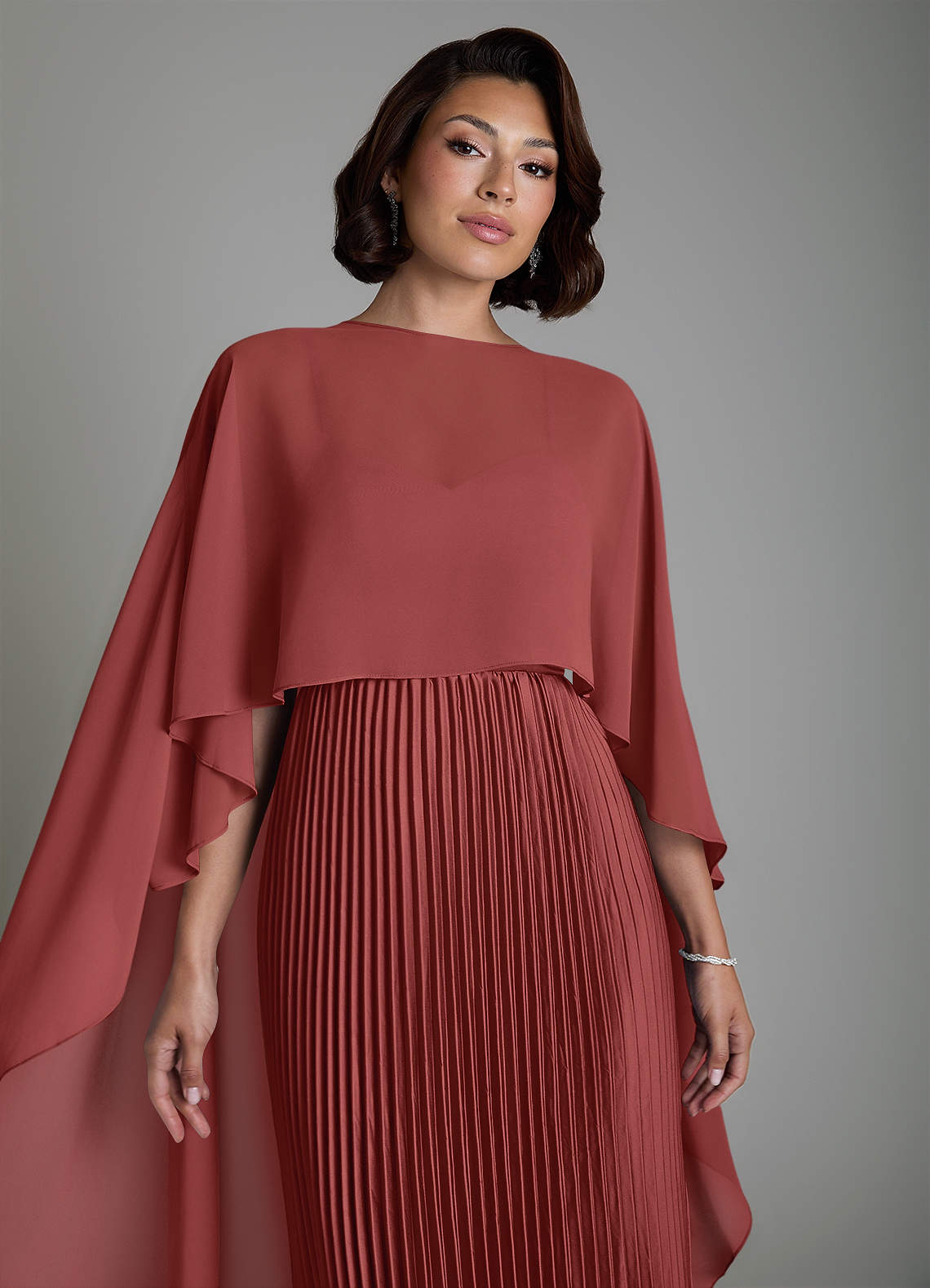 Micah A-Line Sweetheart Stretch Satin and Chiffon Bridesmaid Dress in Terracotta