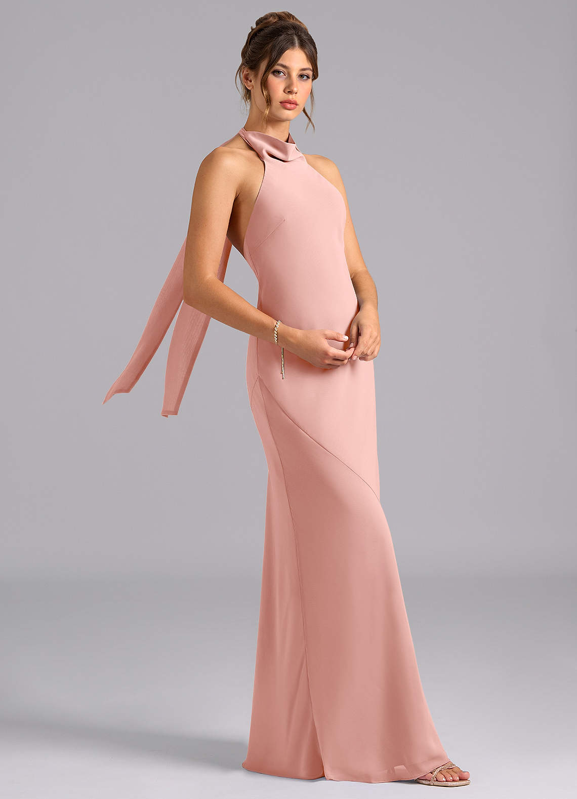 Velli Mermaid Halter Chiffon Bridesmaid Dress in Rosette
