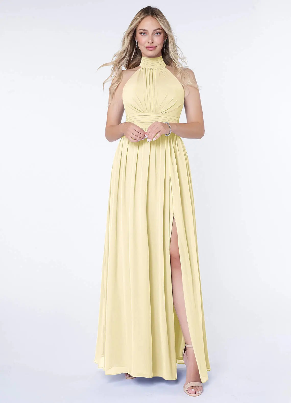 Iman A-Line Halter Chiffon Bridesmaid Dress in Lemon Sorbet