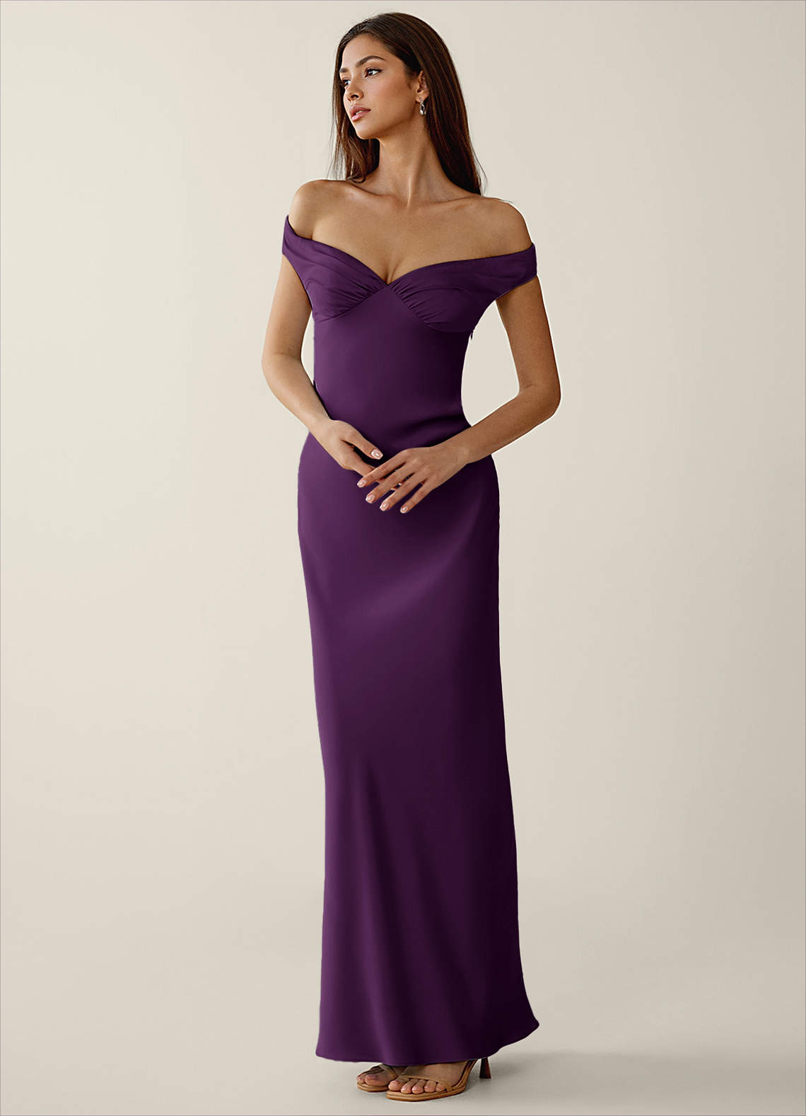 Gwendonme Sheath Off-the-Shoulder Satin Crystal Linen Evening Dress in Pistachio