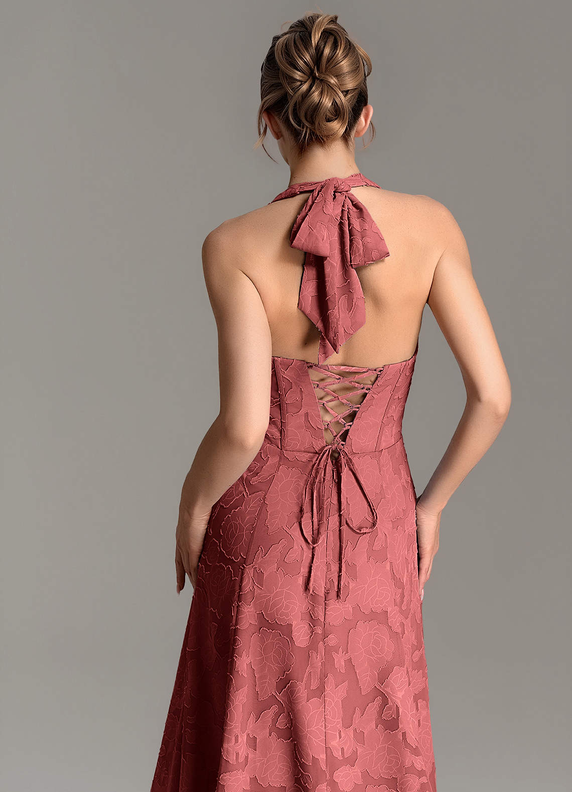 Nia A-Line V-Neck Floral Burnout Bridesmaid Dress in Terracotta