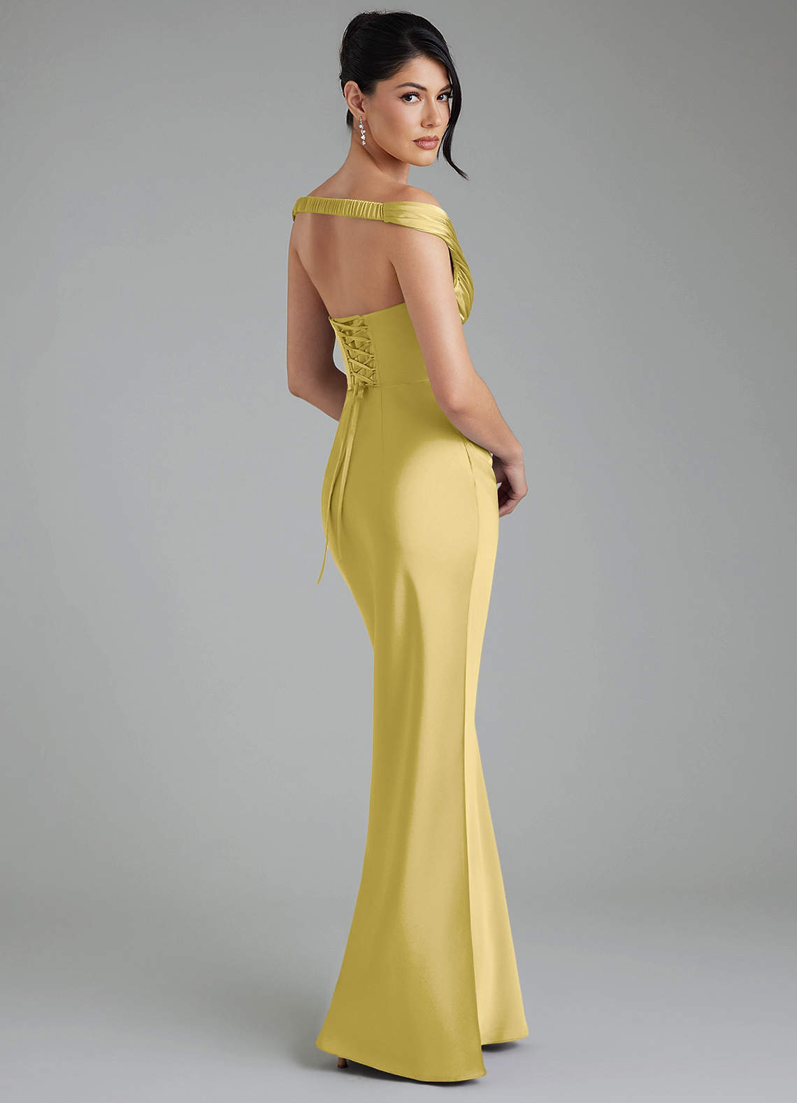 Stella Sheath V-Neck Stretch Satin Bridesmaid Dress in Canary
