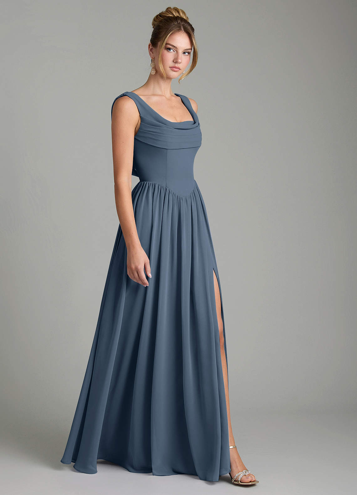 Novi A-Line Square-Neck Chiffon Bridesmaid Dress in Neptune