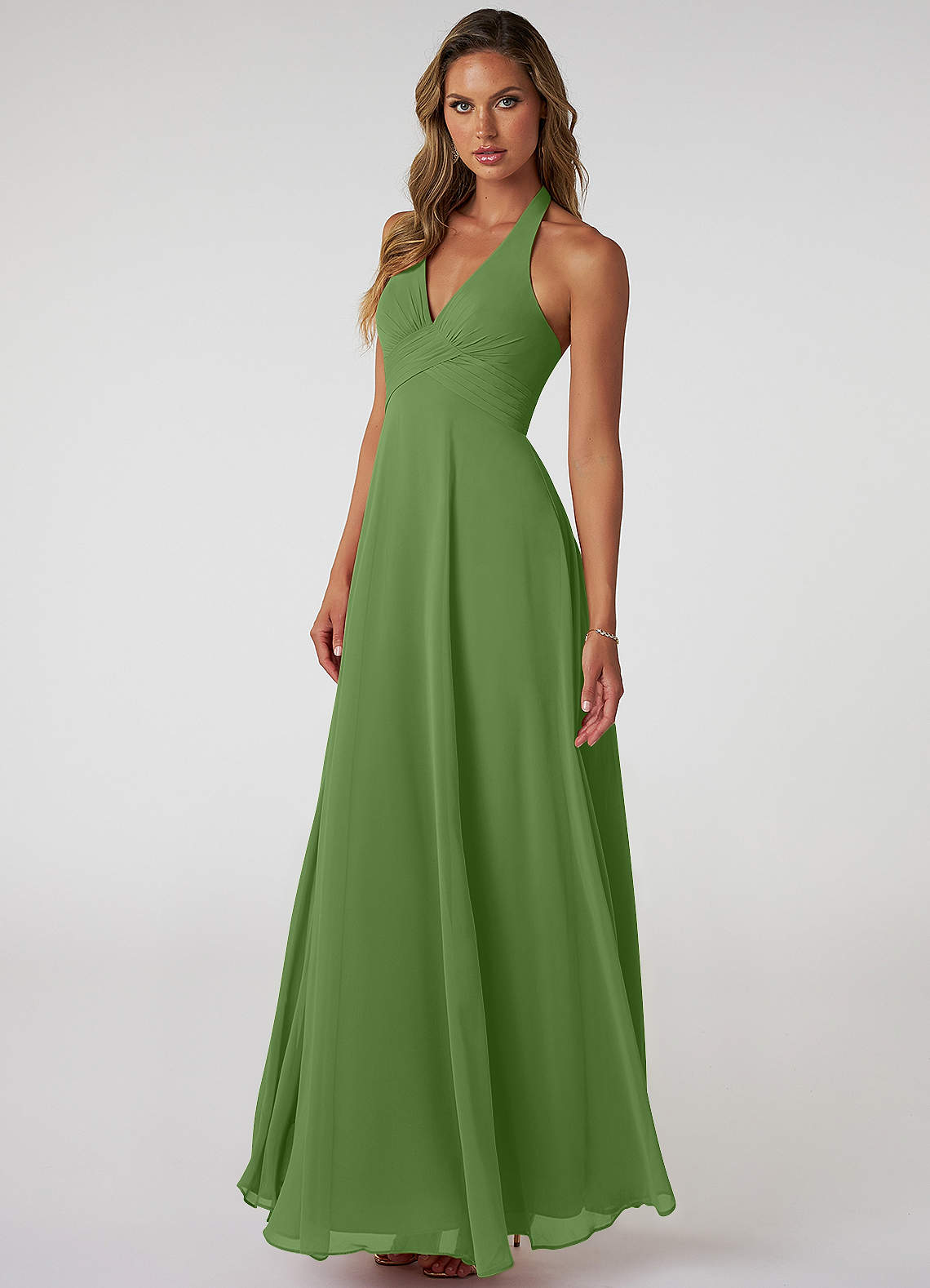 Tessie A-Line V-Neck Chiffon Bridesmaid Dress in Basil
