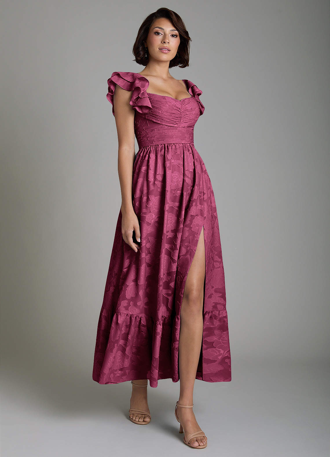 Anaya A-Line V-Neck Floral Burnout Bridesmaid Dress in Mulberry