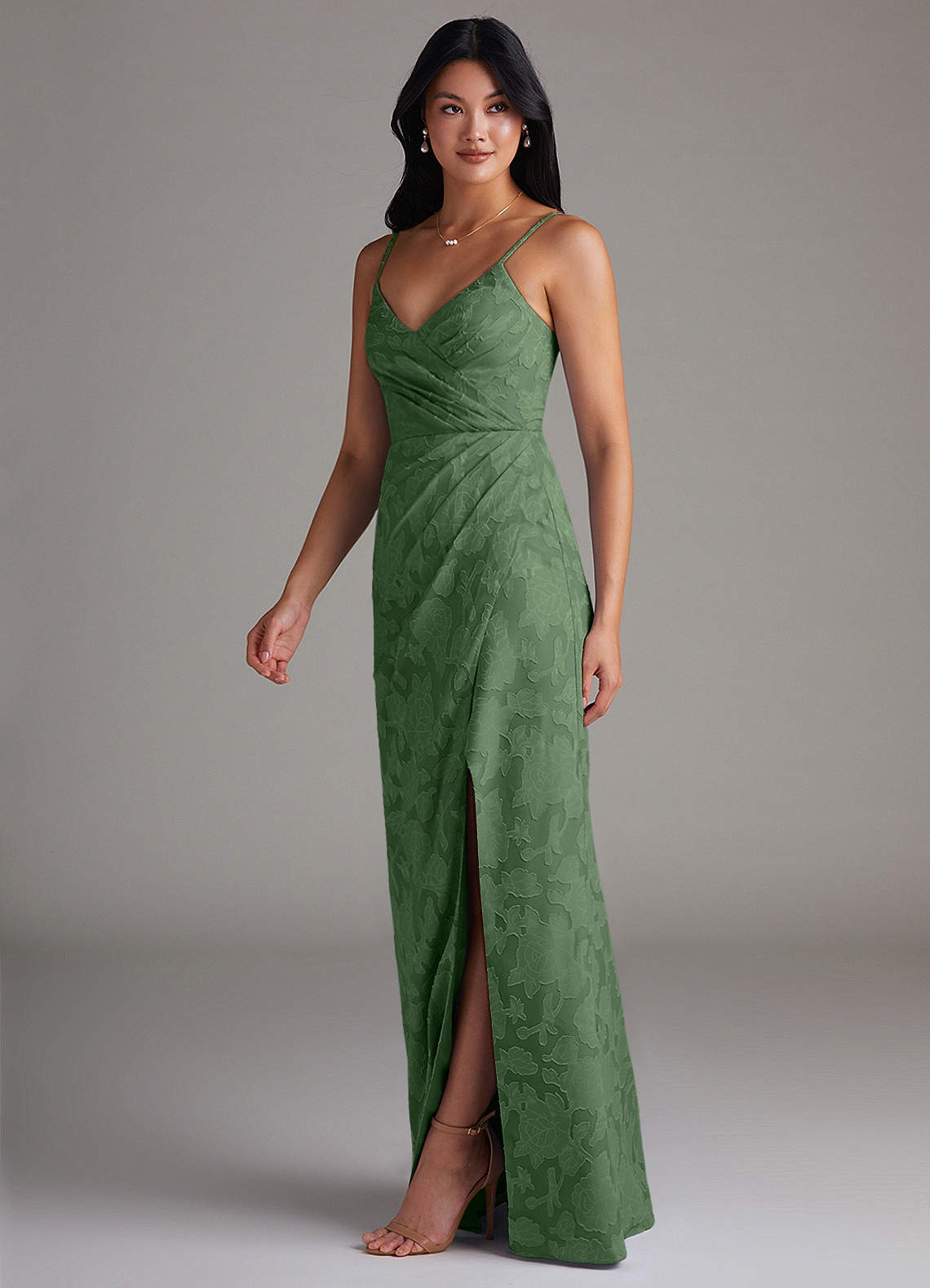 Maci Sheath V-Neck Floral Burnout Bridesmaid Dress in Eucalyptus