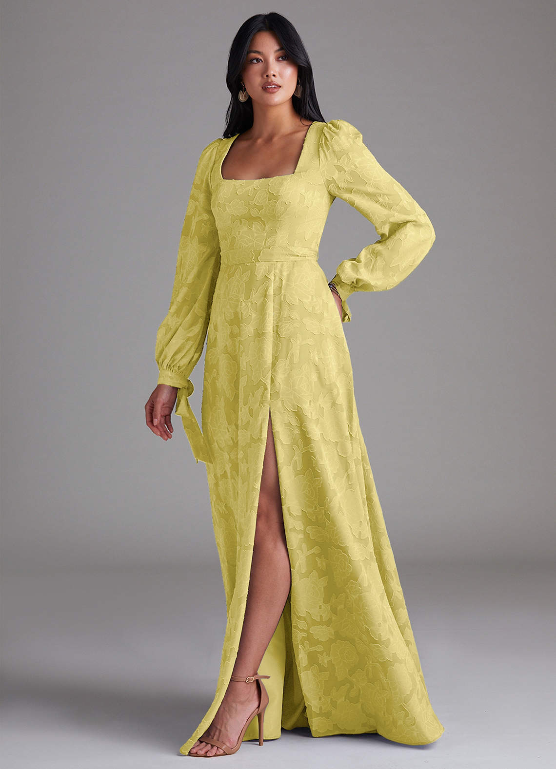 Leonia A-Line Square-Neck Stretch Satin Bridesmaid Dress in Canary