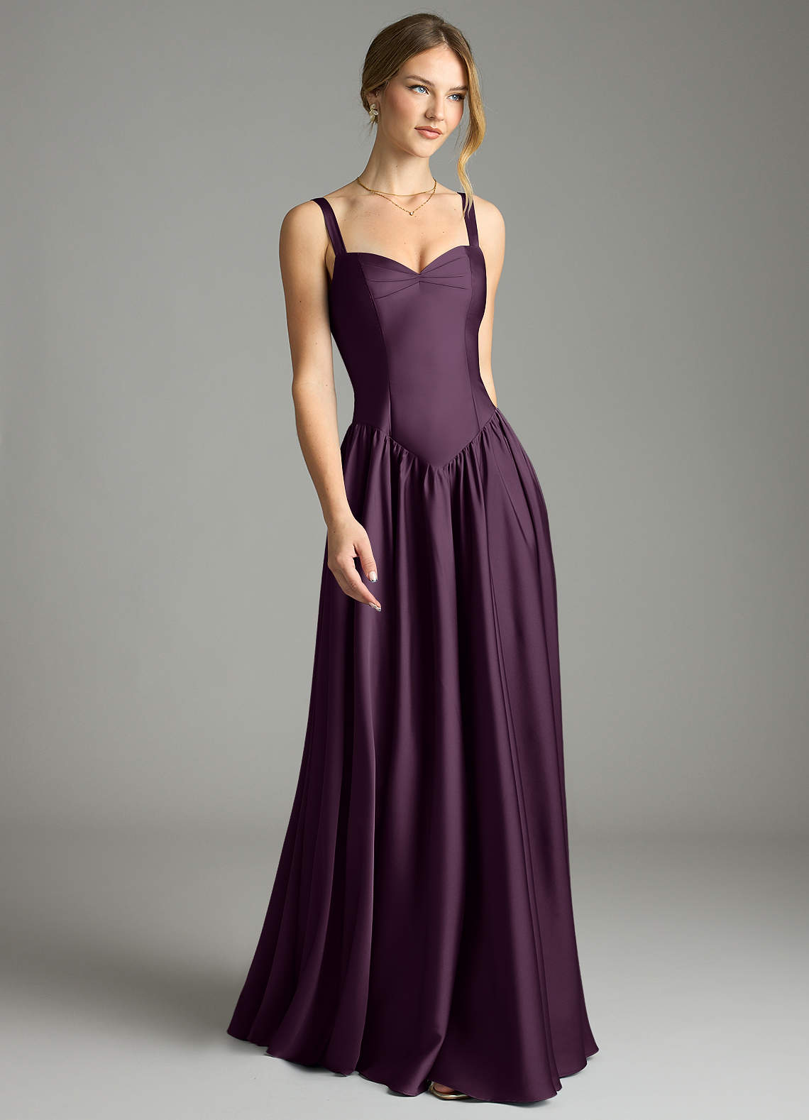 Evadina A-Line Sweetheart Stretch Satin Bridesmaid Dress in Plum